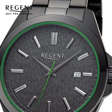 Regent Quarzuhr Regent Herren Armbanduhr Analog, (Analoguhr), Herren Armbanduhr rund, extra groß (ca. 41mm), Metallarmband