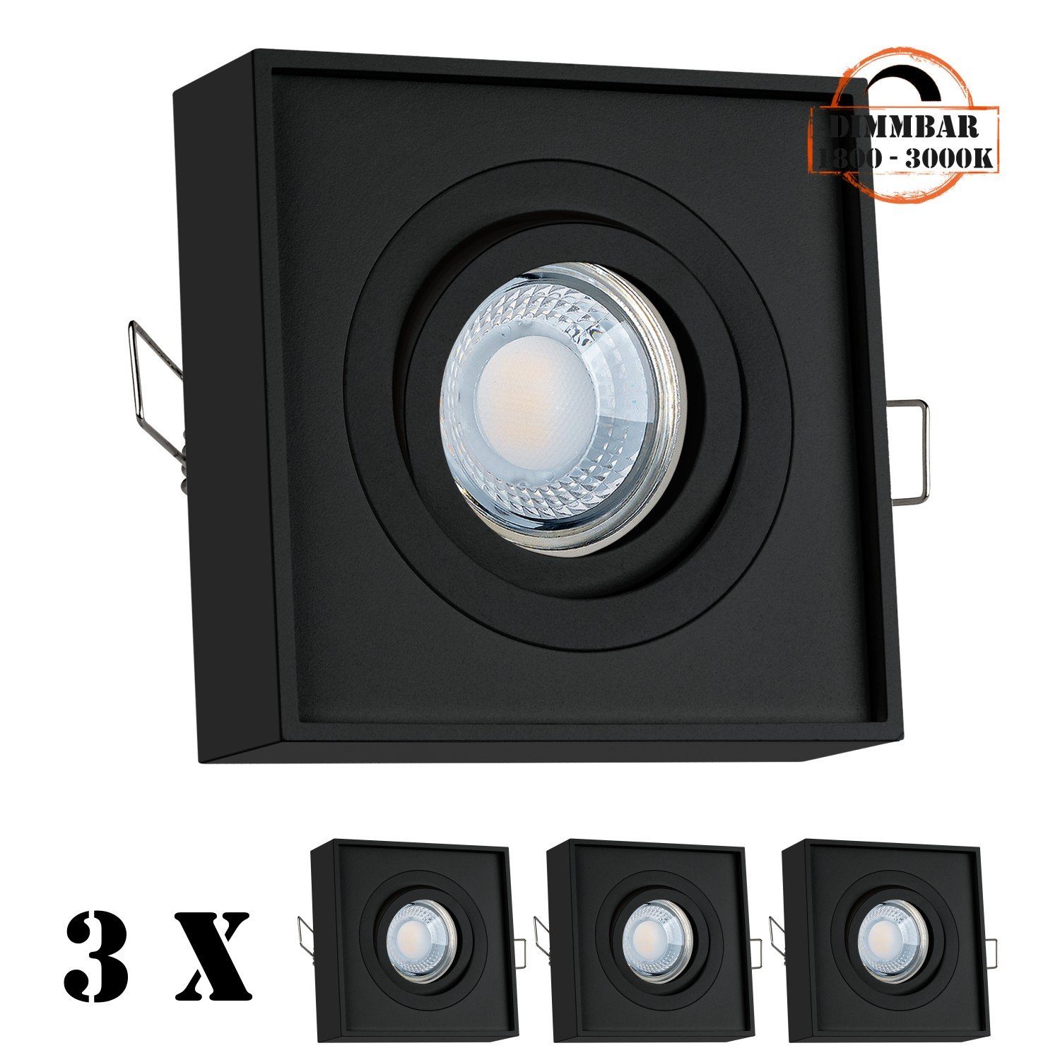 in 3er mit flach LED 5W LEDAN LEDANDO LED von LED Set Einbaustrahler schwarz extra Einbaustrahler