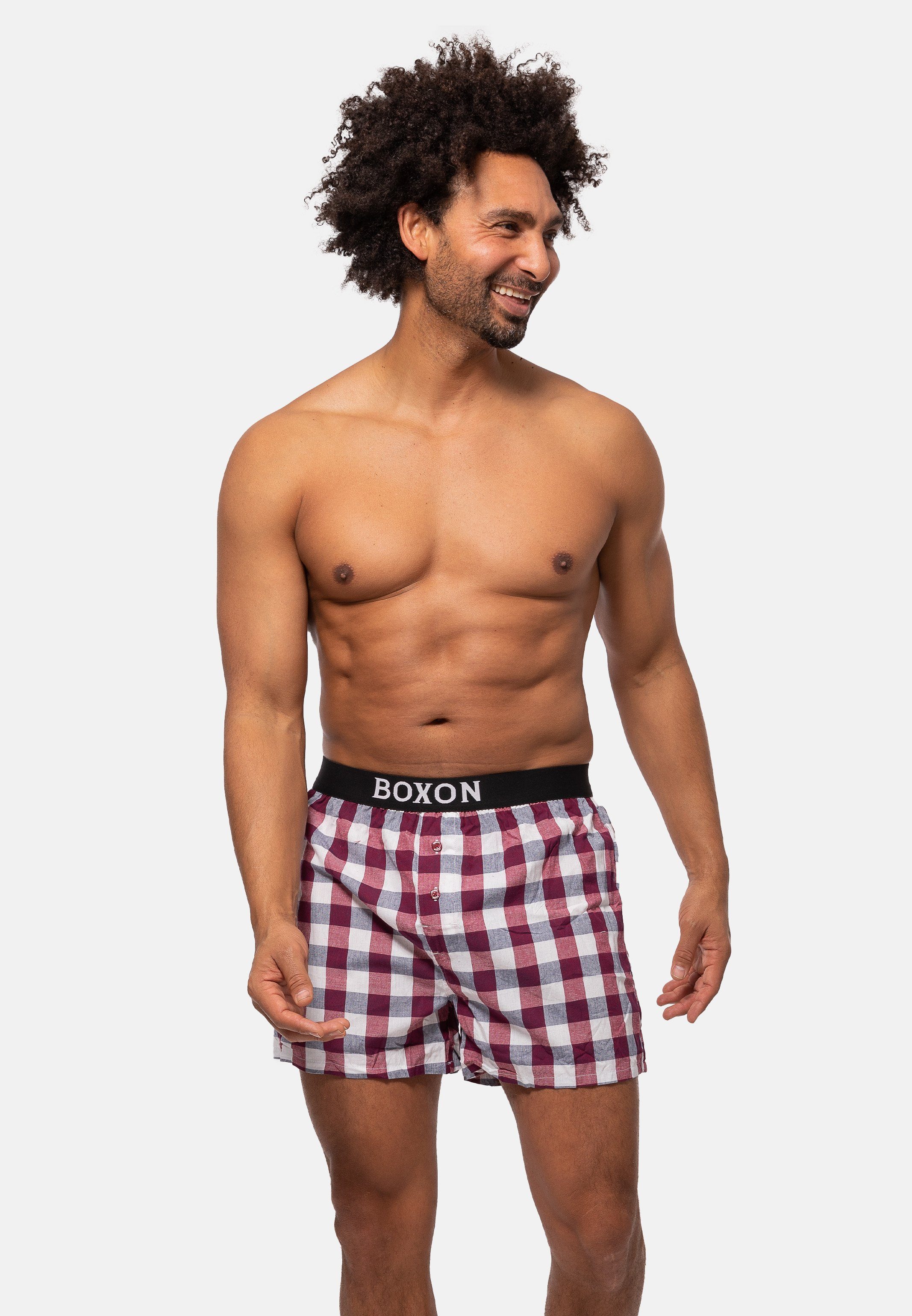 BOXON Boxershorts 3er Boxershorts Mit Baumwolle Eingriff - Softer (Spar-Set, Rot - Pack 3-St) Web Gummibund 