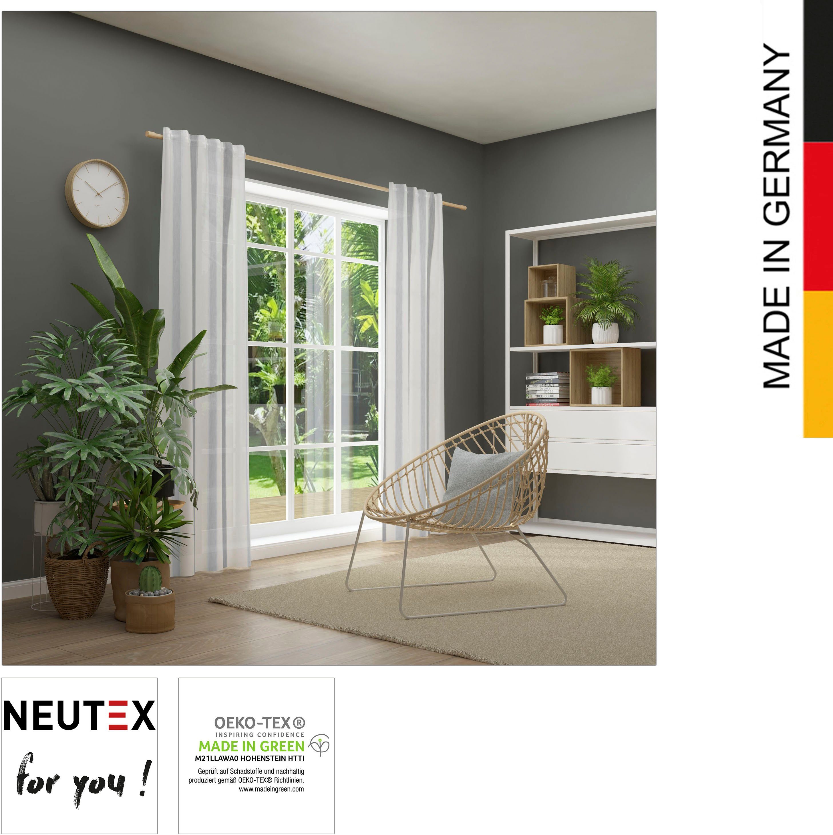 Vorhang Bandolo, Neutex for you!, halbtransparent, Multifunktionsband eleganter (1 St), grau weiß silberfarben Längsstreifen