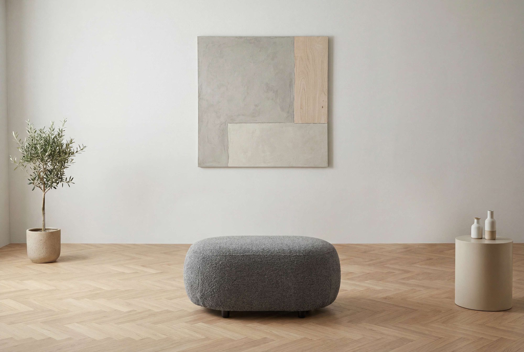 Home affaire Polsterhocker OSTRUP, Naturtöne, Boucle, 90x64 cm, organische Form mit sanften Rundungen