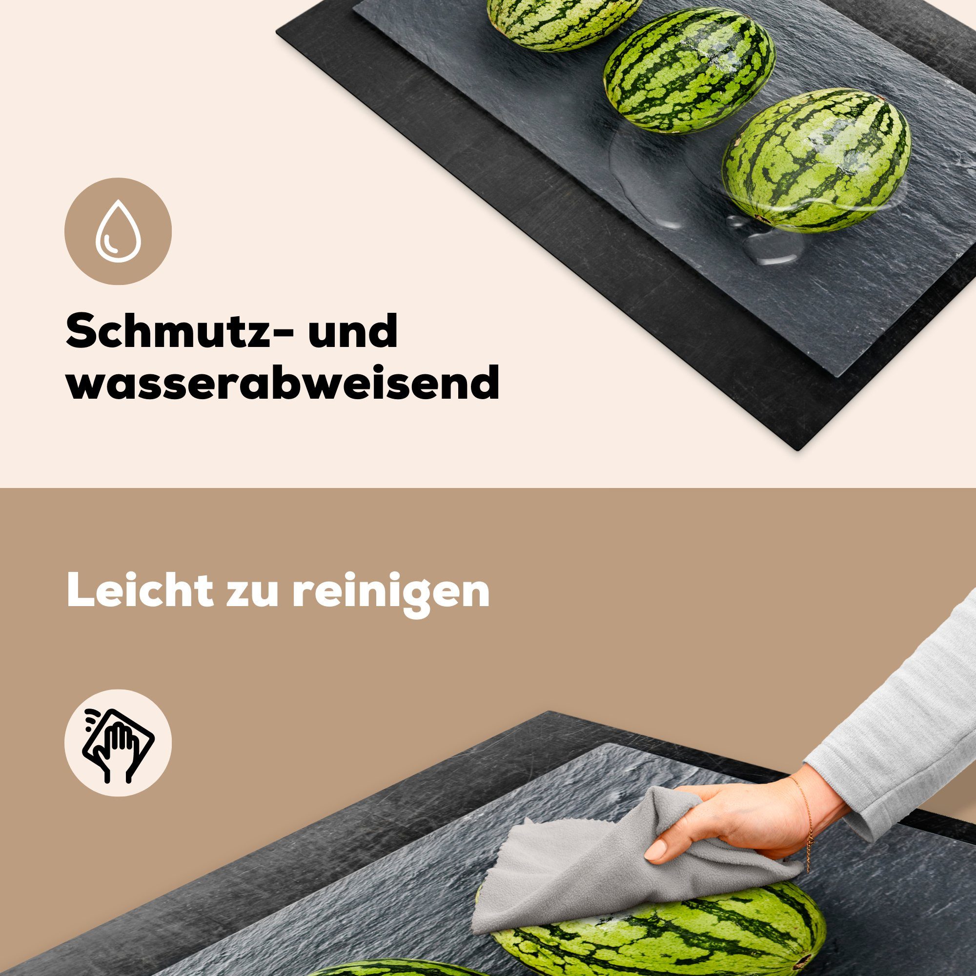 - MuchoWow Schwarz, Stein Wassermelonen die - küche, Vinyl, Schutz cm, 81x52 Ceranfeldabdeckung Herdblende-/Abdeckplatte (1 Induktionskochfeld für tlg),