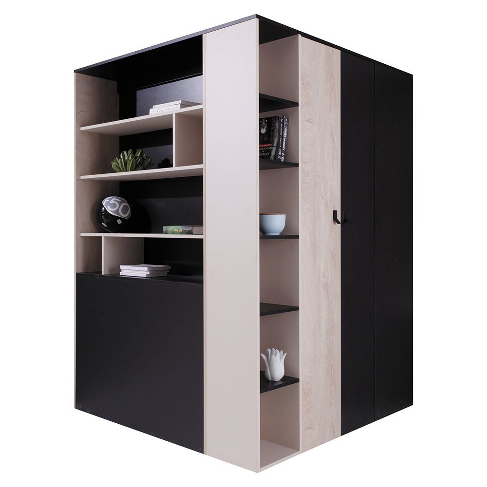 Lomadox Kleiderschrank PITTSBURGH-133 begehbar, 135x135cm, schwarz/Eiche/beige