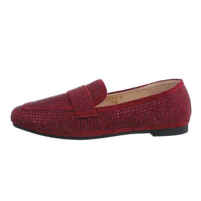 Ital-Design Damen Mokassins Elegant Slipper Blockabsatz Mokassins in Weinrot