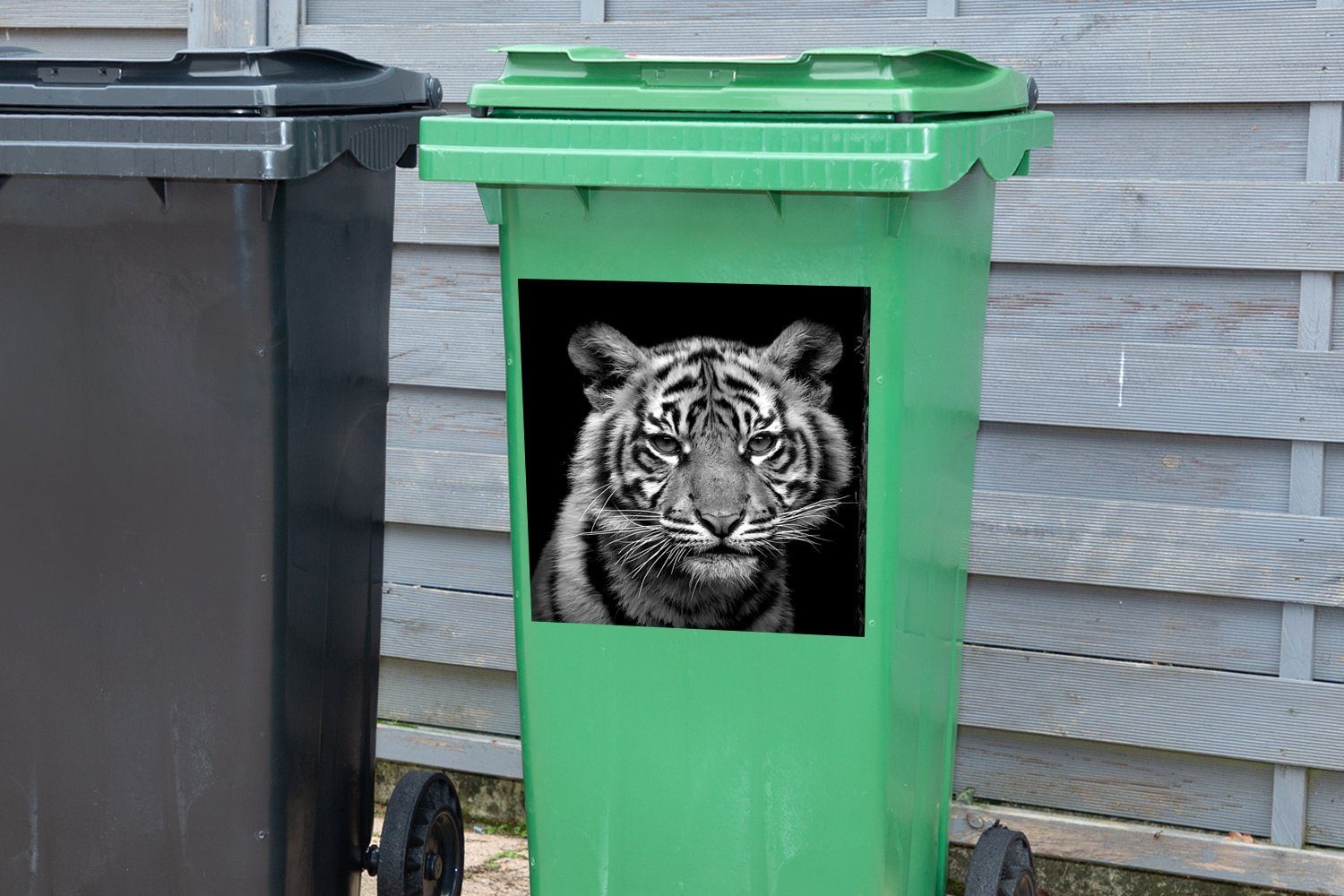Mülltonne, Tiere Wandsticker Container, Abfalbehälter Schwarz St), Sticker, (1 Mülleimer-aufkleber, MuchoWow - Weiß - - Tiger