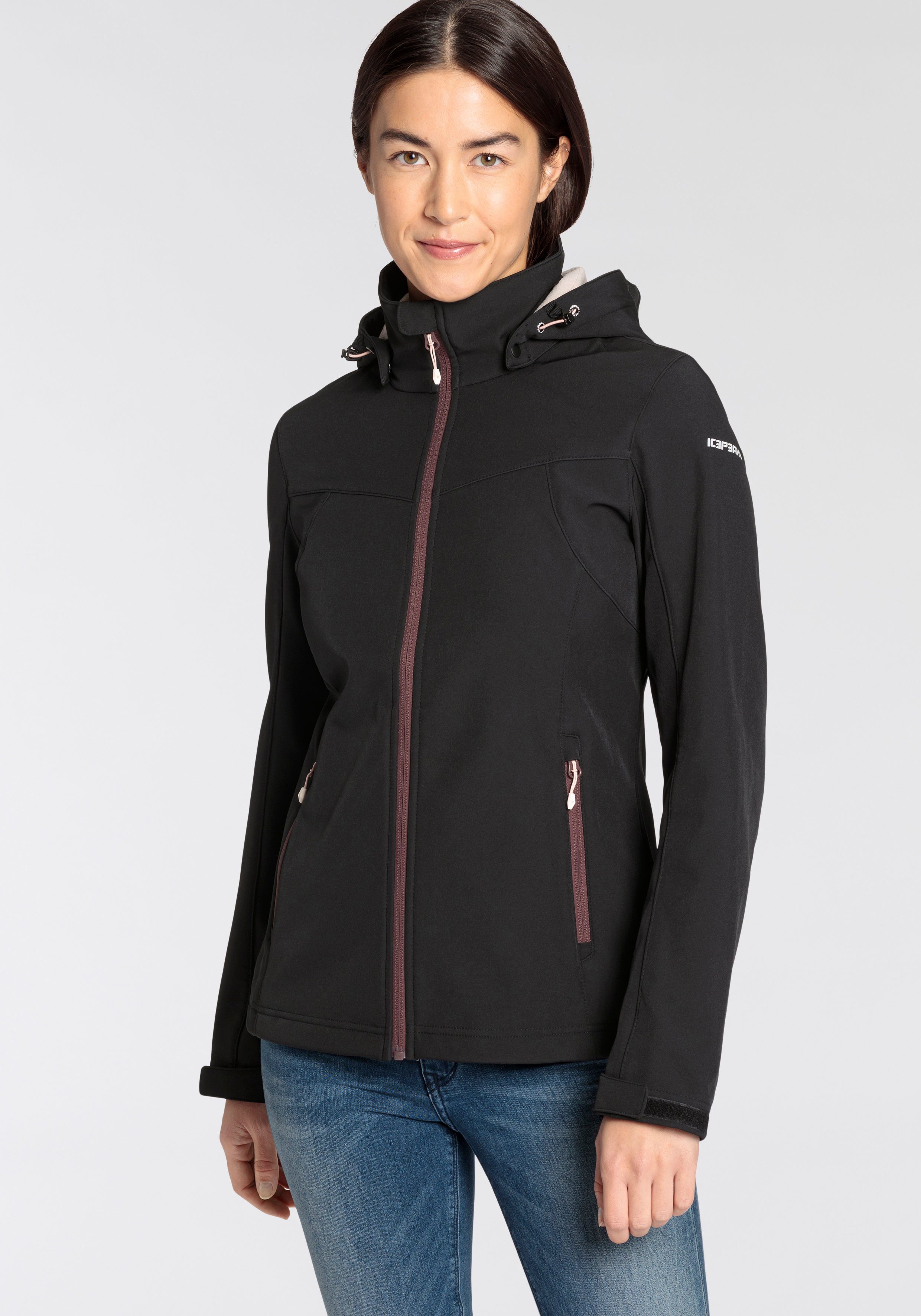 ANTHRAZIT/lila mit hohem Softshelljacke D BRENHAM Stehkragen Icepeak SOFTSHELLJACKE