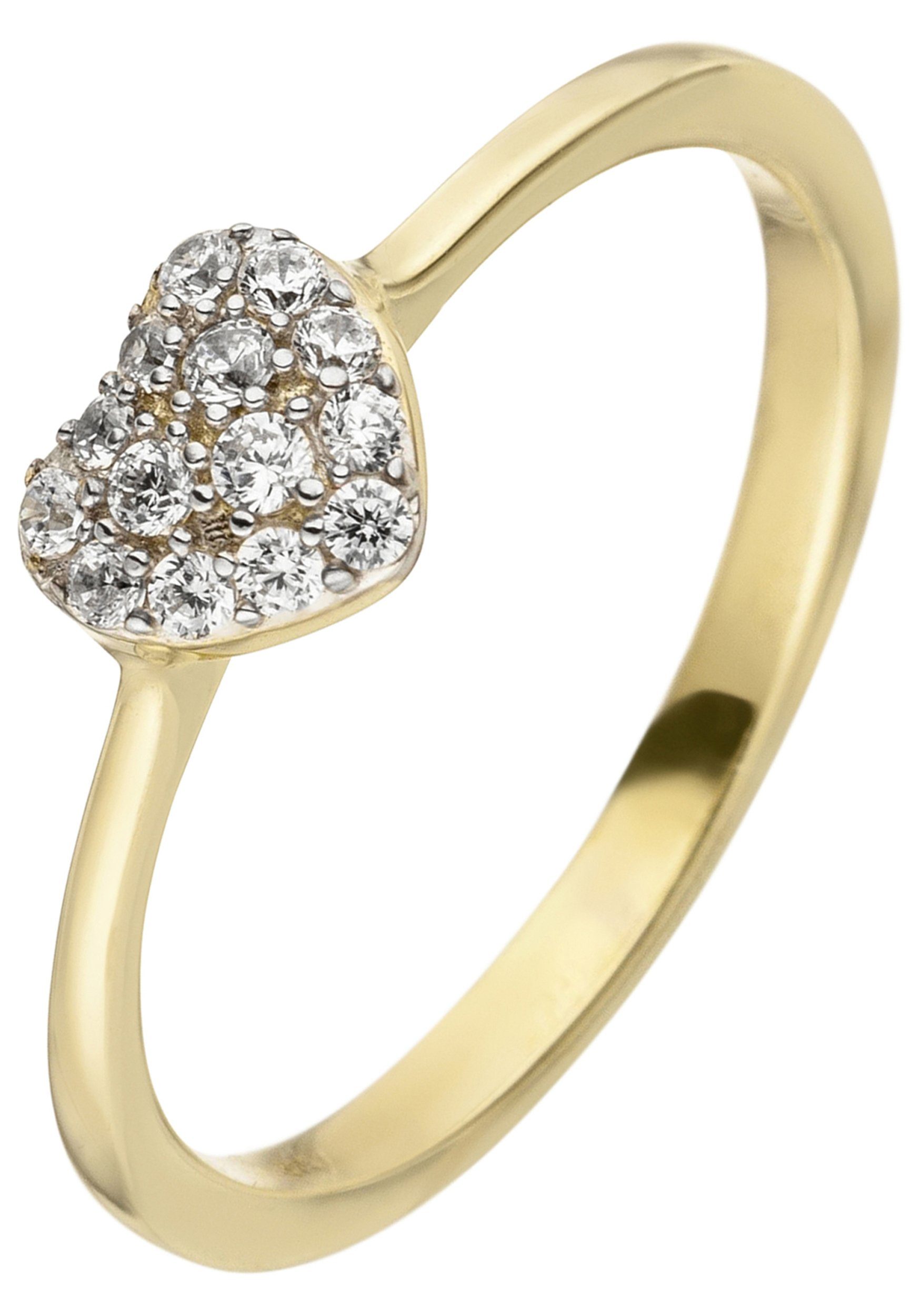 JOBO Goldring Herz, 375 Gold mit 11 Zirkonia