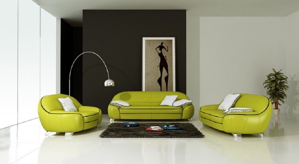 Garnituren Polster Sofas 3+2+1 in Europe JVmoebel Sofagarnitur Sofa Made Leder, Grün Couch Designer Sofa