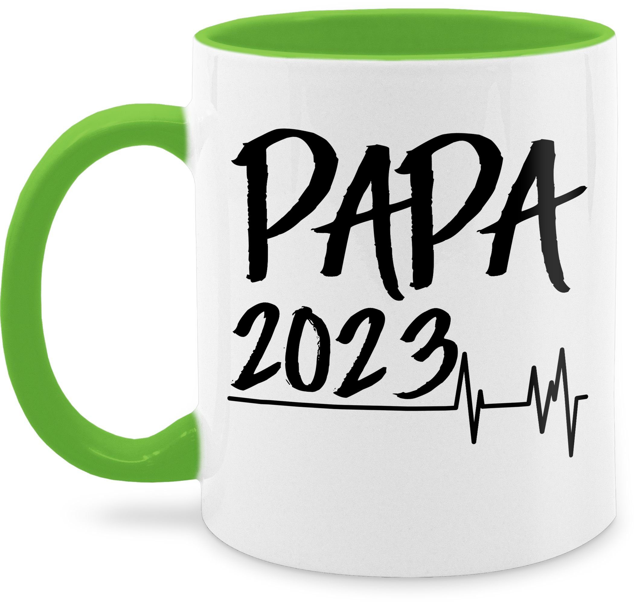 Papa Keramik, Kaffeetasse Geschenk Hellgrün 2023 Herzschlag, Shirtracer Tasse 2 Vatertag