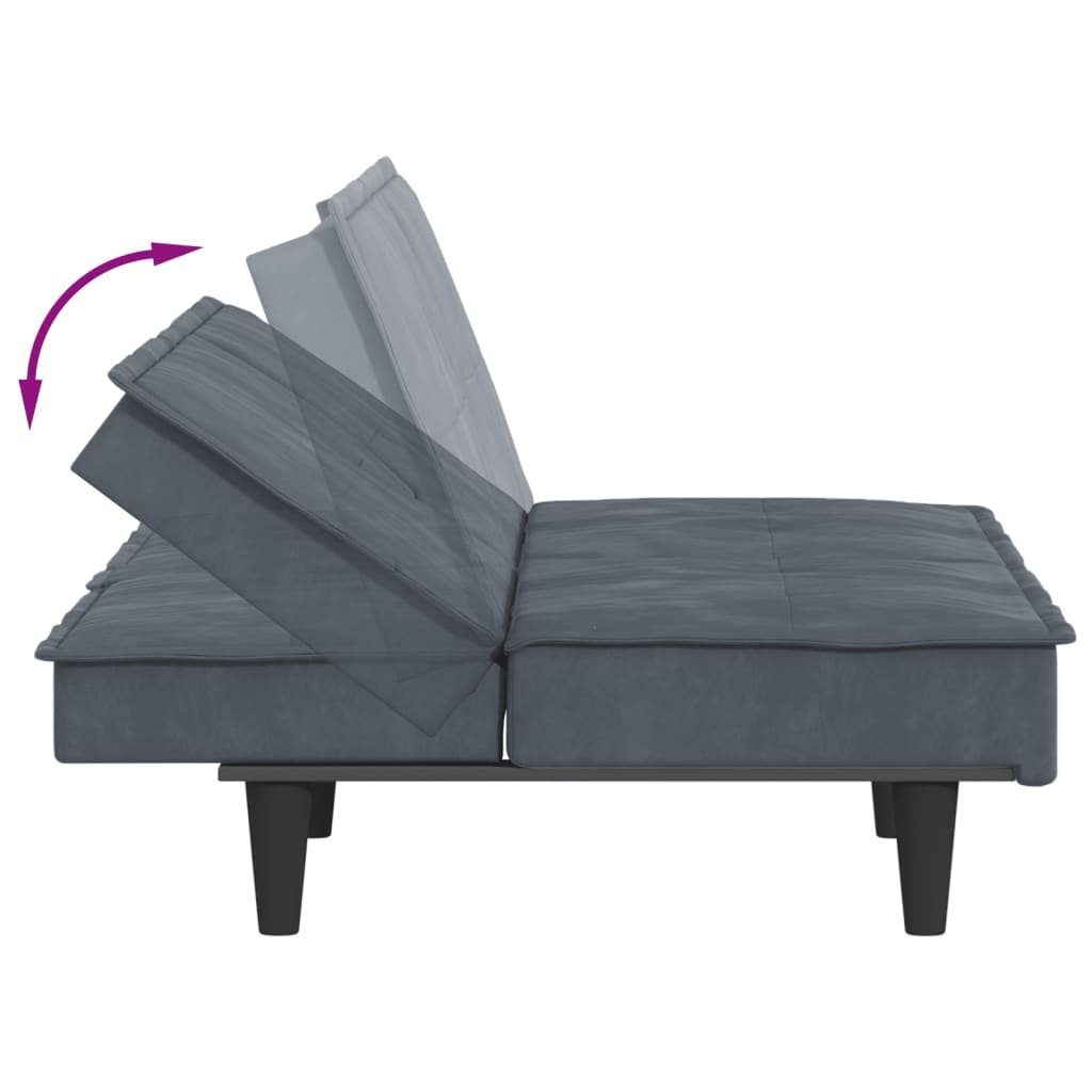 vidaXL Samt Schlafsofa Dunkelgrau Getränkehaltern Sofa mit