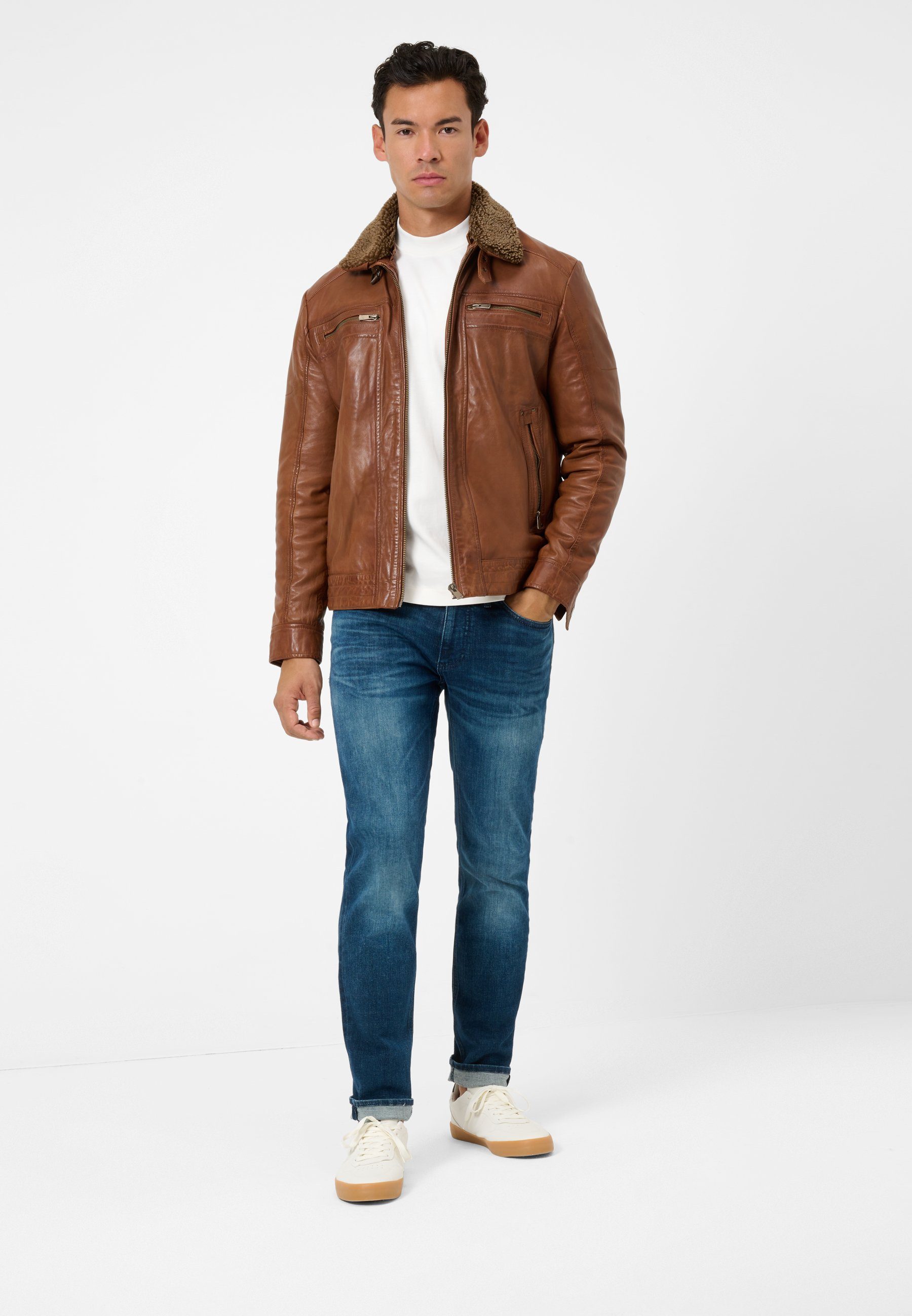 RICANO Lederjacke Dino Lederjacke mit Fellkragen und Brusttaschen
