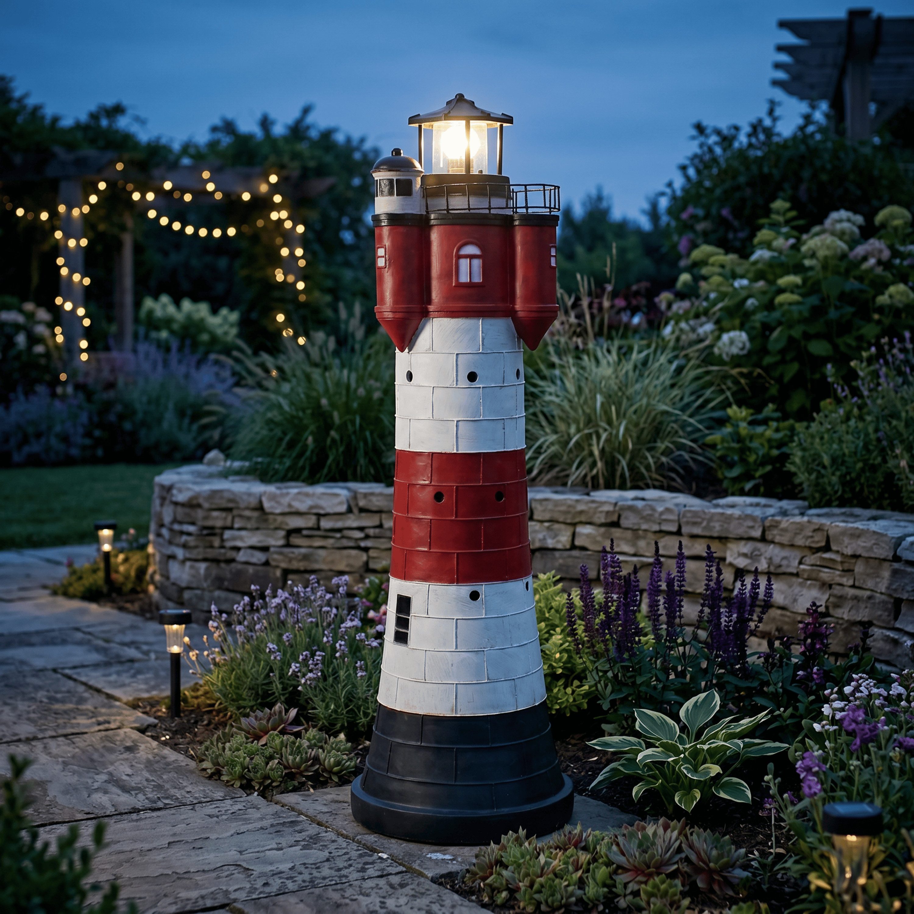 Jürgen Westerholt GmbH Gartenfigur 2325 Roter Sand, Solar Leuchtturm Roter Sand XL mit rotierendem LED Reflektor 80cm – Bild 4 von 5