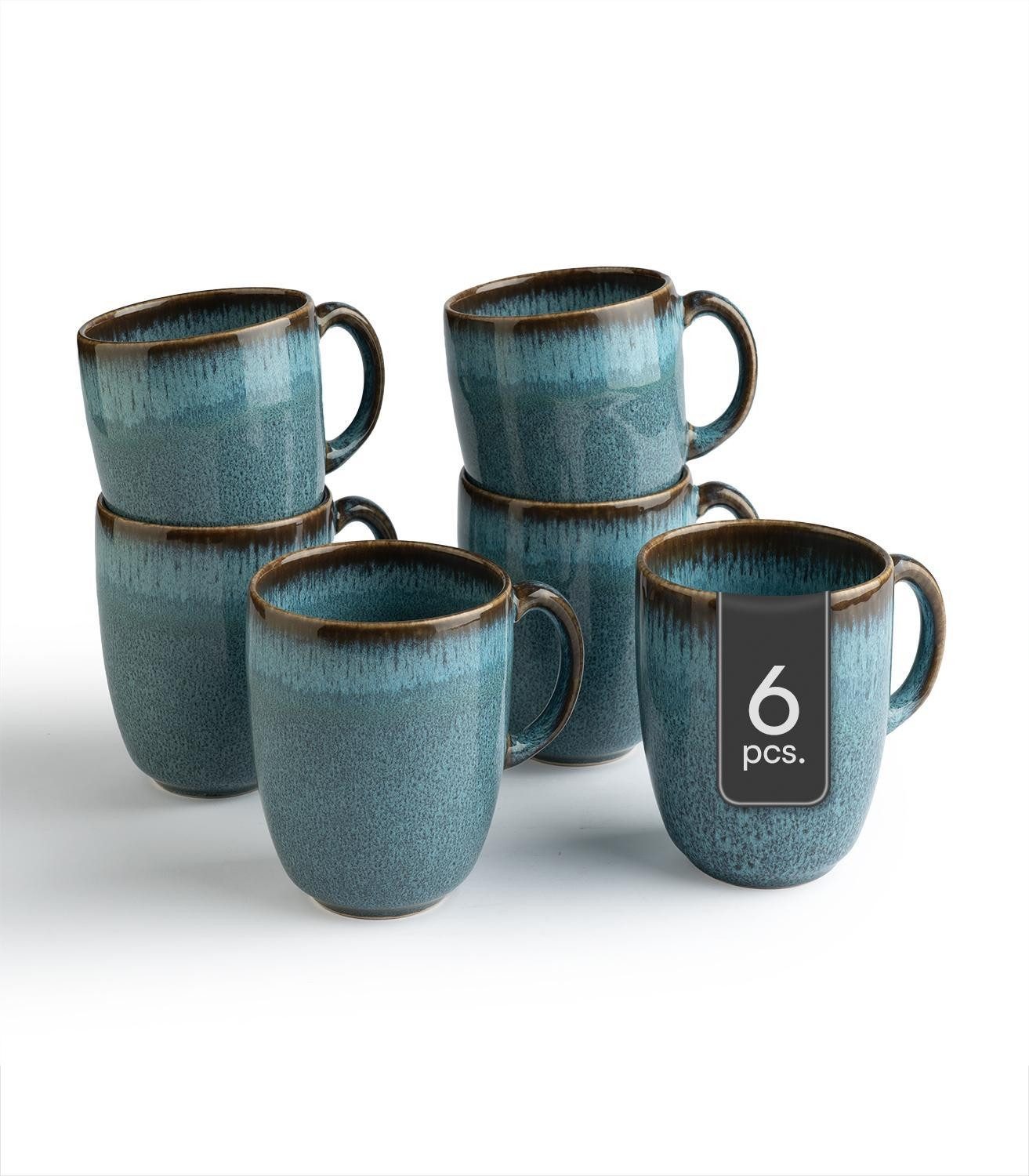 Villeroy & Boch Tasse Kaffeetassen LAVE, 400 ml, Blau, Grün, 6-tlg., Steingut, mit Reaktivglasur, Spülmaschinenfest