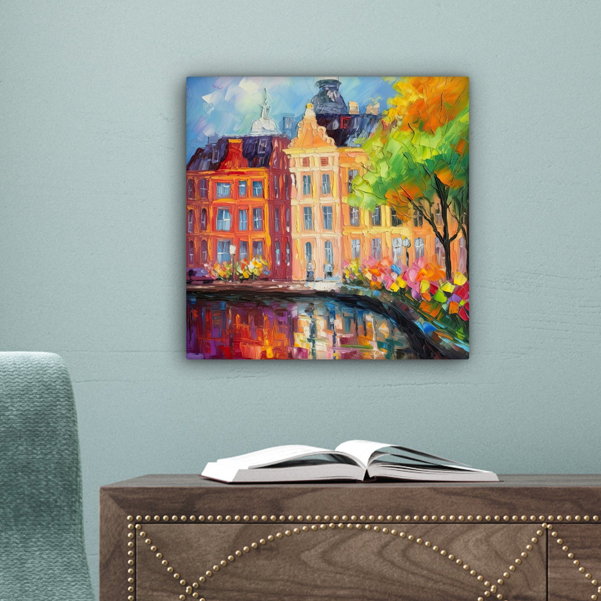 St), - Wohnzimmer - Farbenfroh, Kunst Ölgemälde Leinwand OneMillionCanvasses® (1 Amsterdam für cm Schlafzimmer, Leinwandbild 20x20 - Bilder