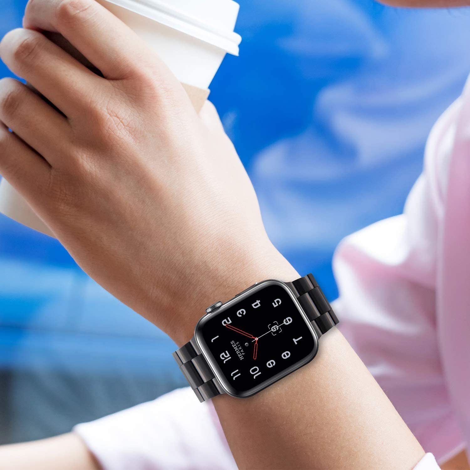 Watch Schwarz Apple Kompatibel Armband Smartwatch-Armband Armband GelldG Armband Ersatz mit Metall
