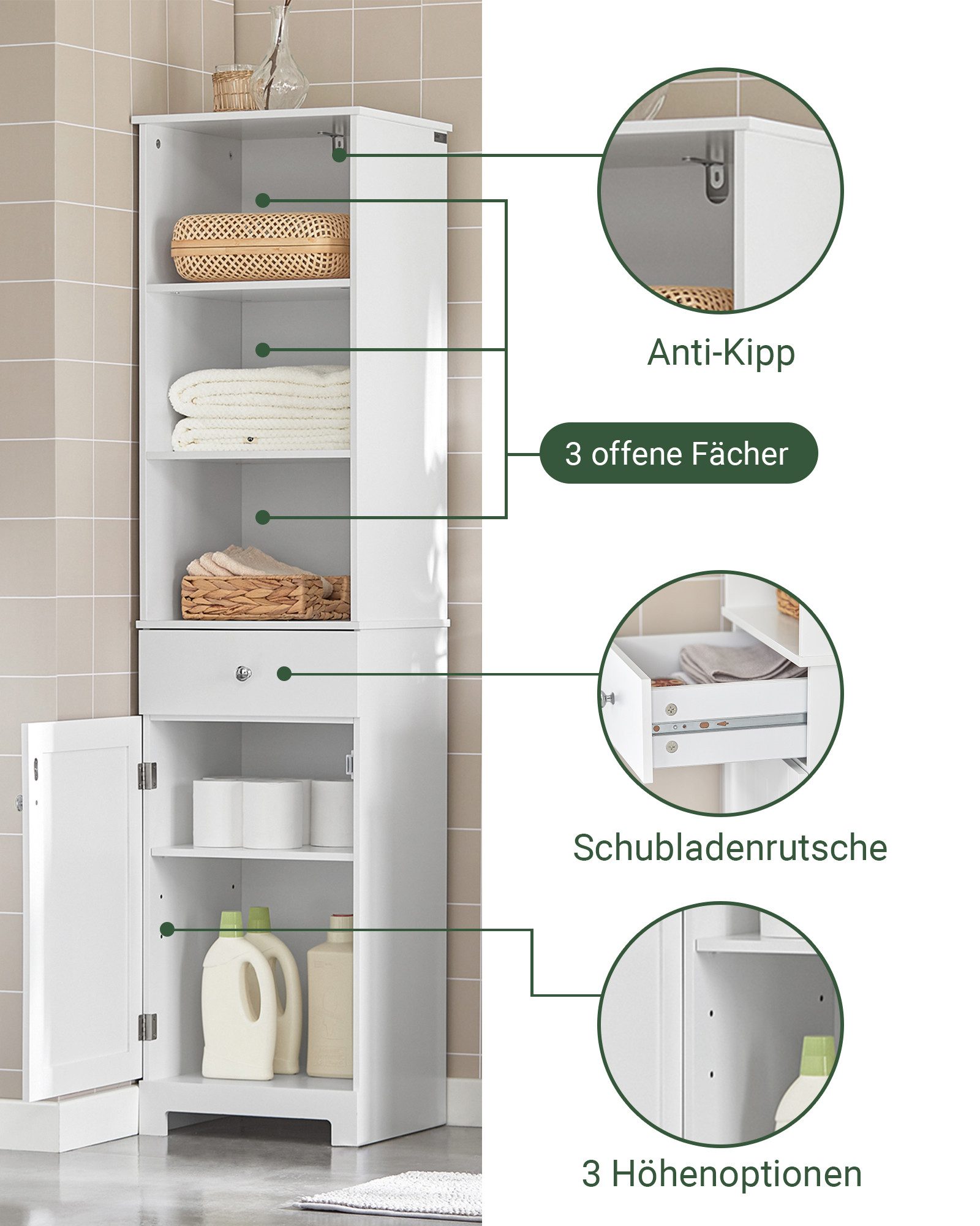 SoBuy Badezimmer Hochschrank Badschrank Badezimmerschrank Weiß BZR17-W günstig online kaufen