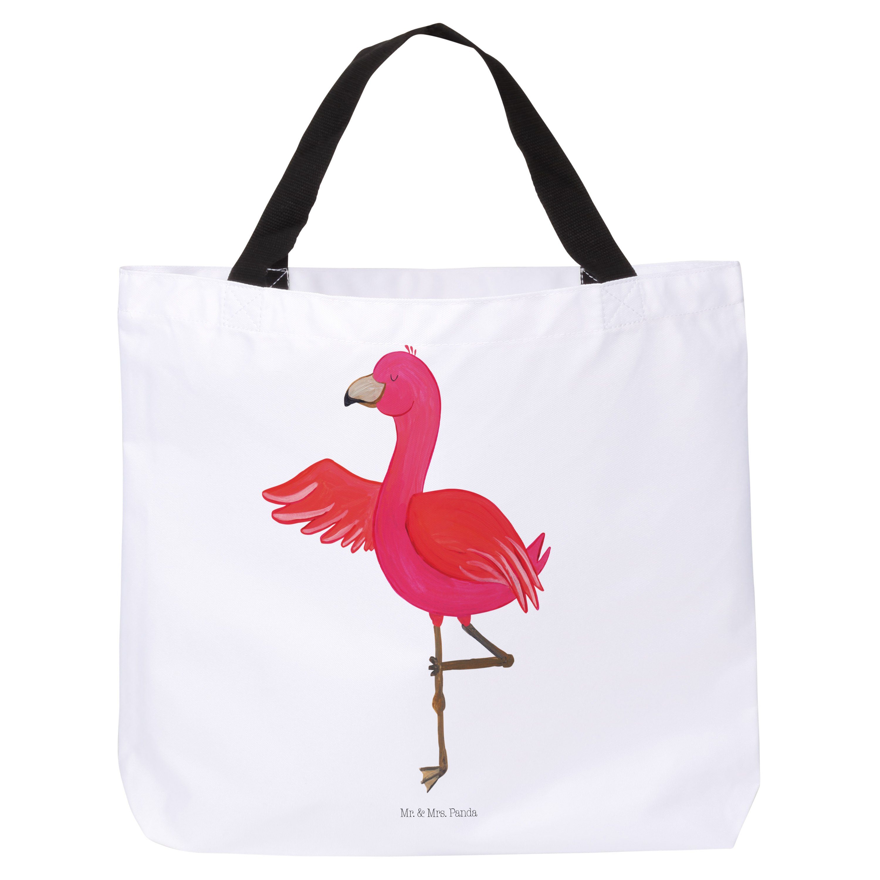 Mr. & Mrs. Panda Shopper Flamingo Yoga - Weiß - Geschenk, Alltagstasche, Schulbeutel, Beutel, (1-tlg)