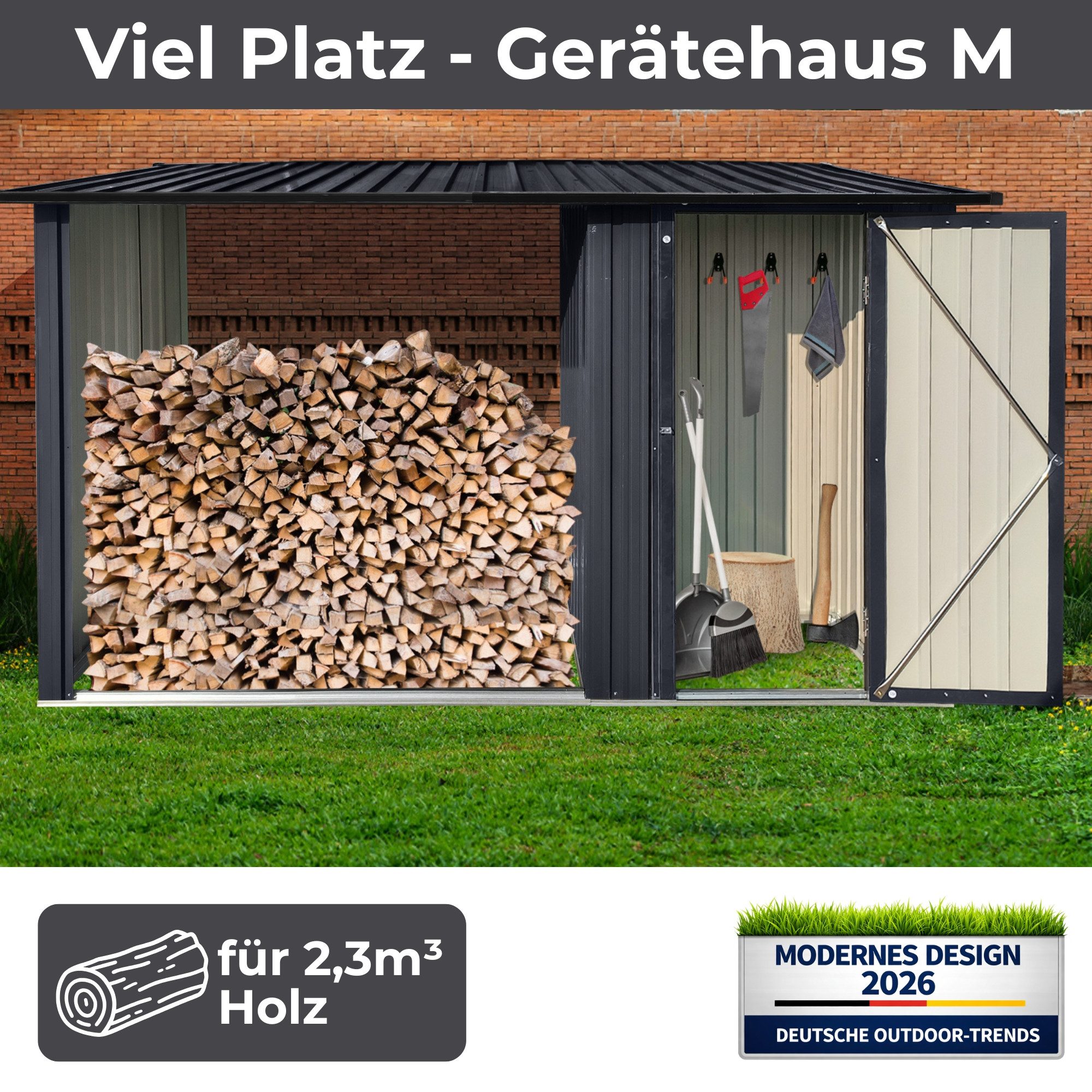 Albatros International Gerätehaus Profi Gerätehaus wetterfest Geräteschuppen Gartenschrank Gartenhaus, BxT: 266x127 cm, (M, 266x127x161cm), verzinktes Metall An – Bild 2 von 5