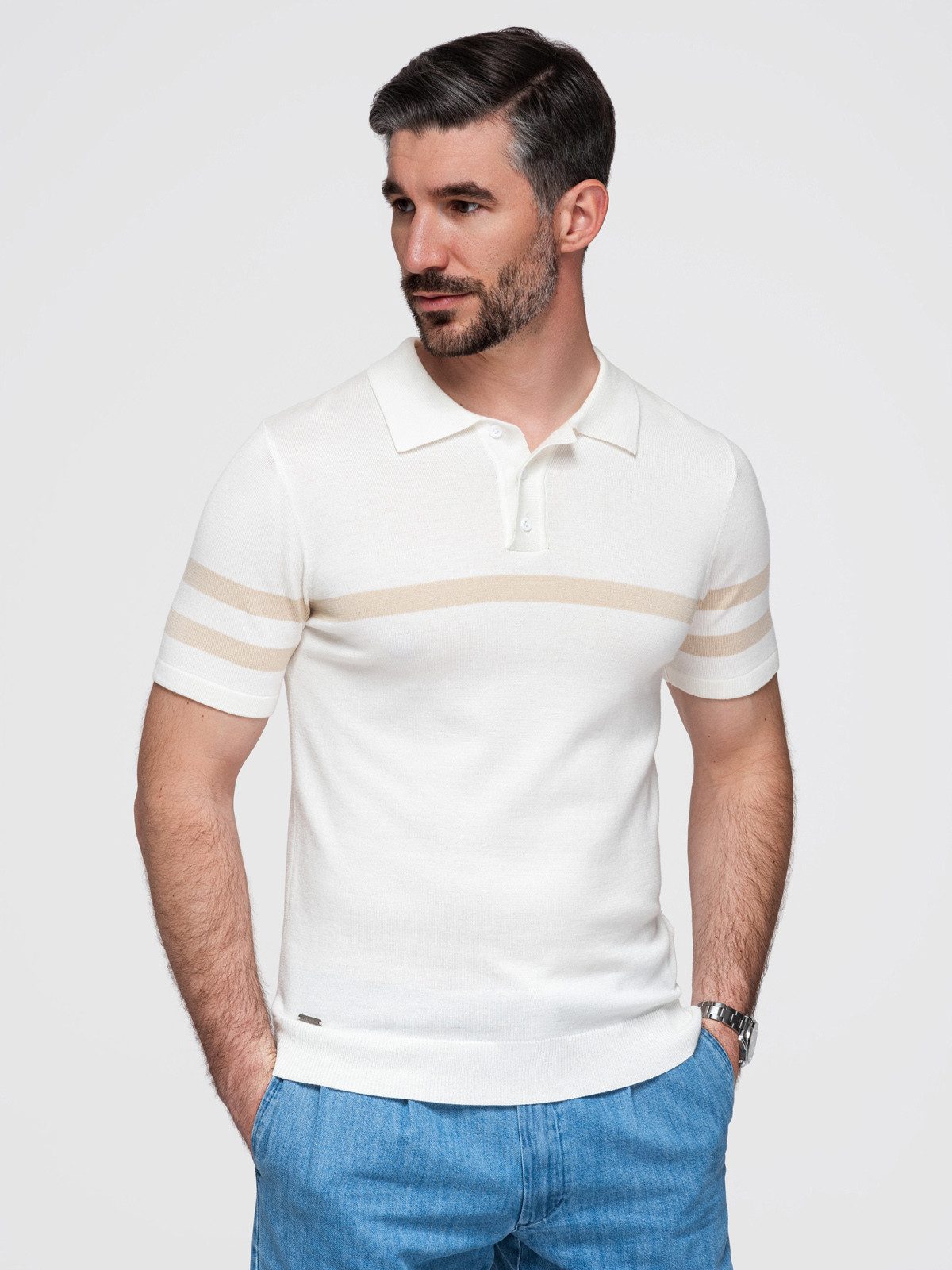 OMBRE Poloshirt Herren-Poloshirt aus weichem Strick mit kontrastierenden Streifen