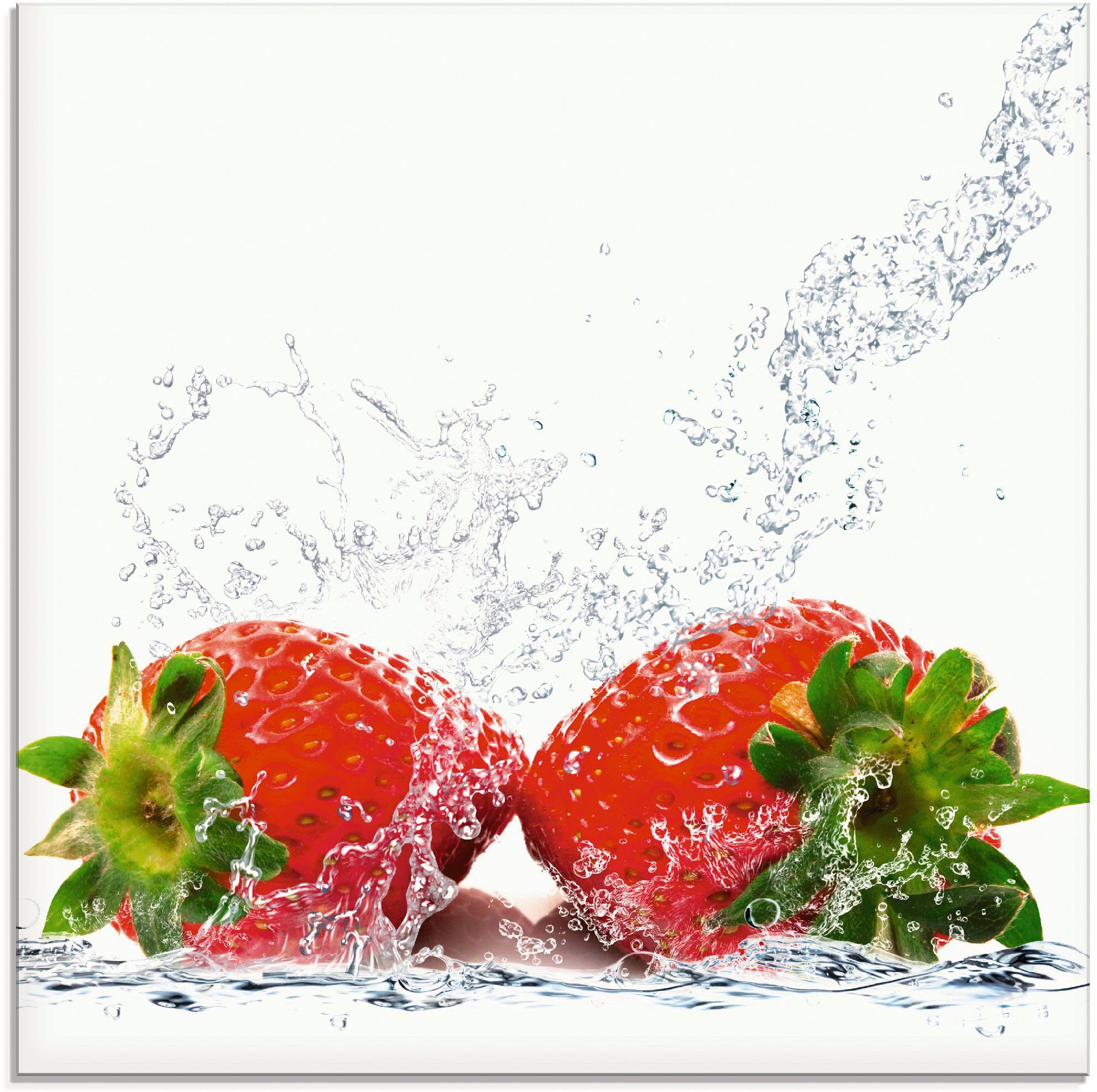 mit St), Lebensmittel Erdbeeren verschiedenen (1 in Glasbild Größen Artland Spritzwasser,