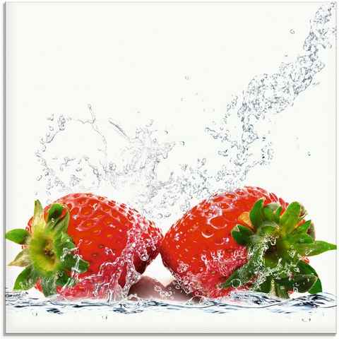 Artland Glasbild Erdbeeren mit Spritzwasser, Lebensmittel (1 St), in verschiedenen Größen