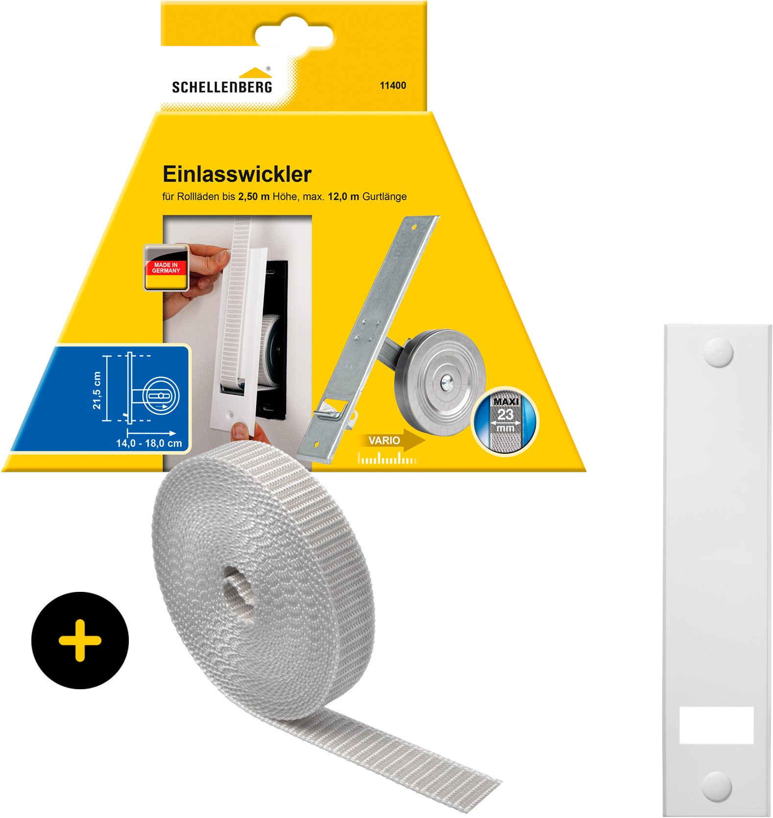 Einlass-Gurtwickler Unterputz, inkl. Abdeckplatte weiß und Rollladengurt in grau oder weiß