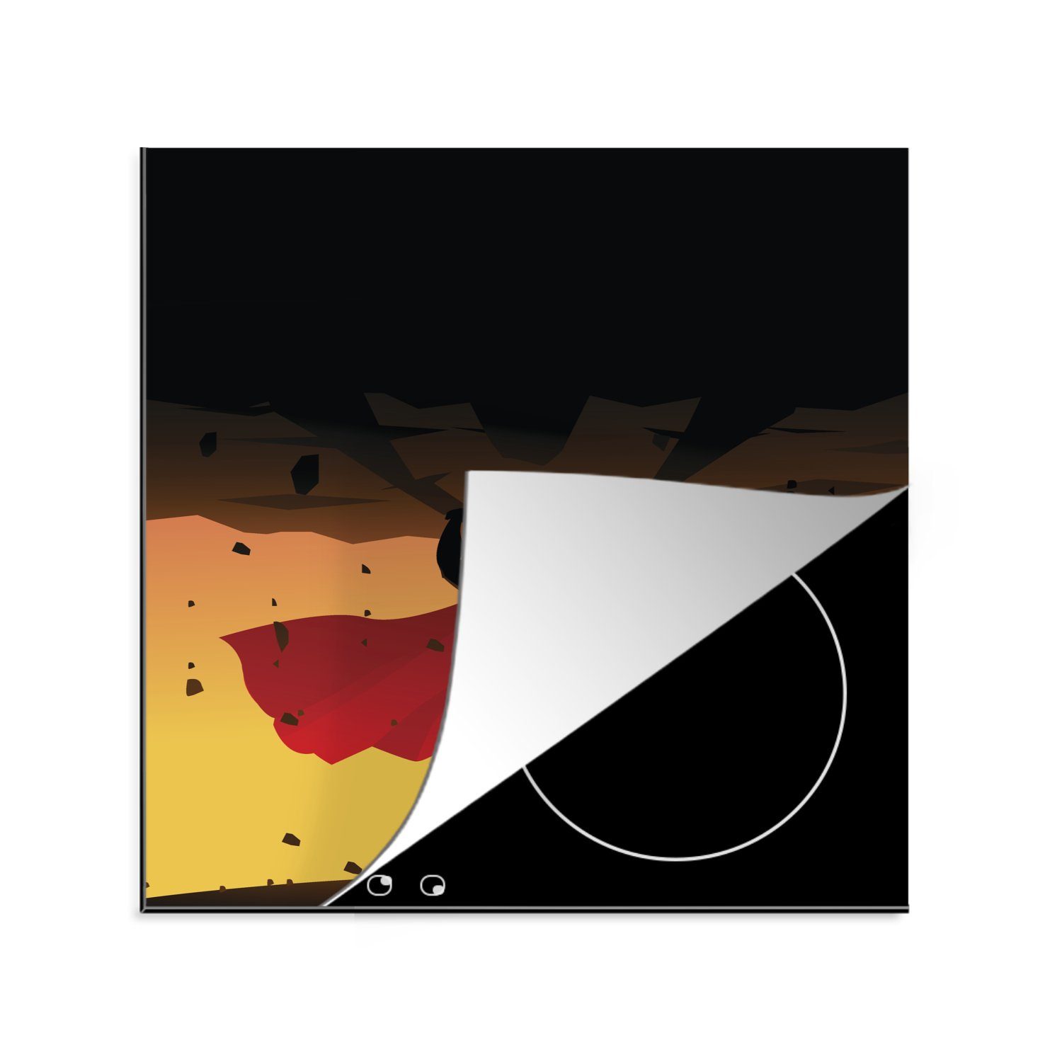 MuchoWow Herdblende-/Abdeckplatte Illustration eines Superhelden, der einen Felsen über seinen Kopf, Vinyl, (1 tlg), 78x78 cm, Ceranfeldabdeckung, Arbeitsplatte für küche