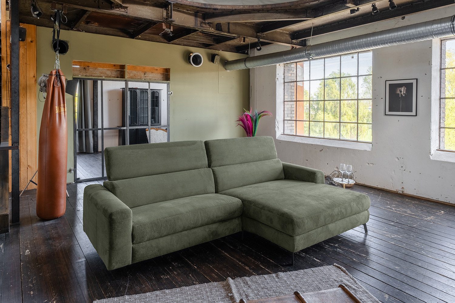 KAWOLA Ecksofa LAISKA, Couch Cord verschiedene Farben 282x177 cm