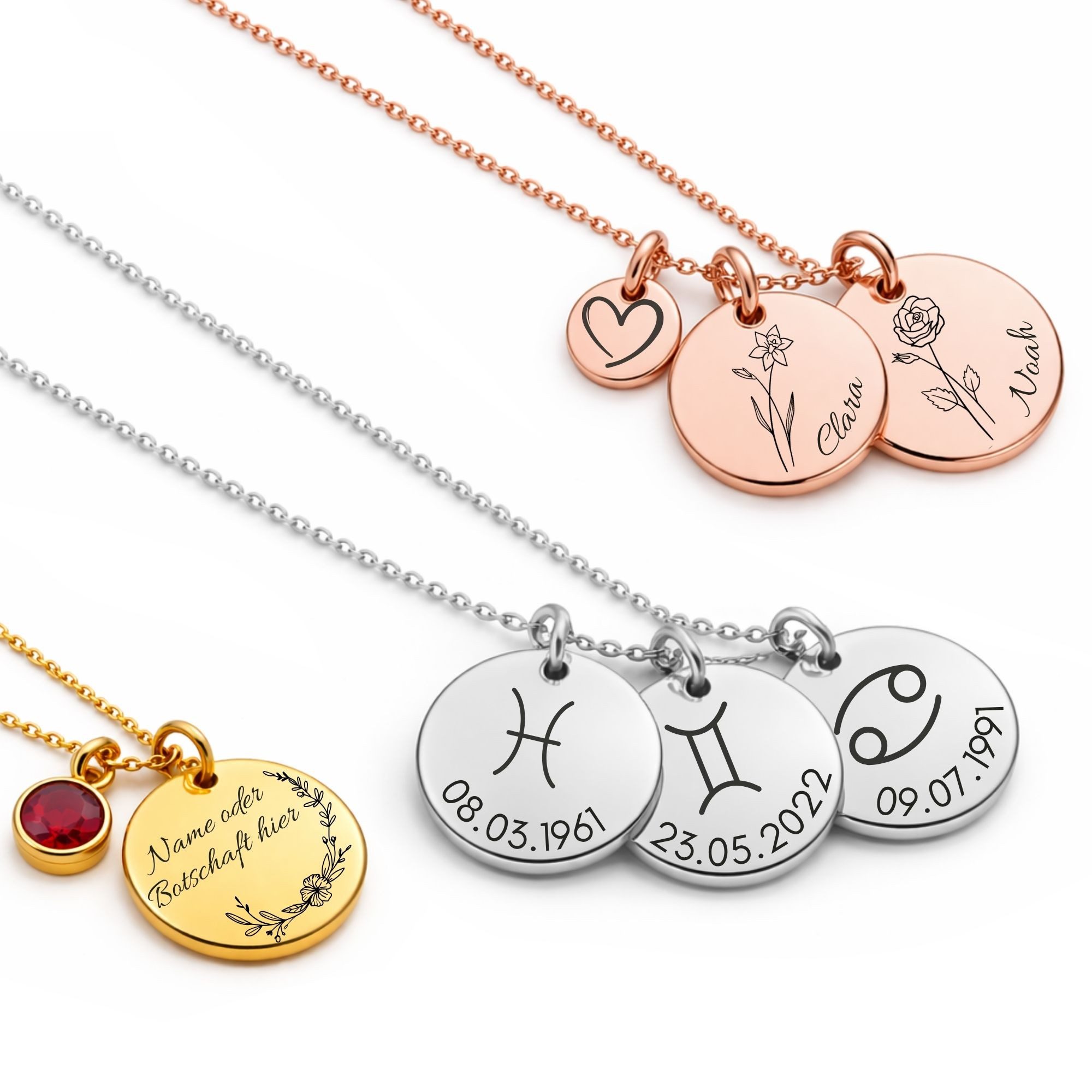 Kette mit Anhänger mit Gravur Personalisierte Halskette Damen mit Gravur und Symbolen Namenskette