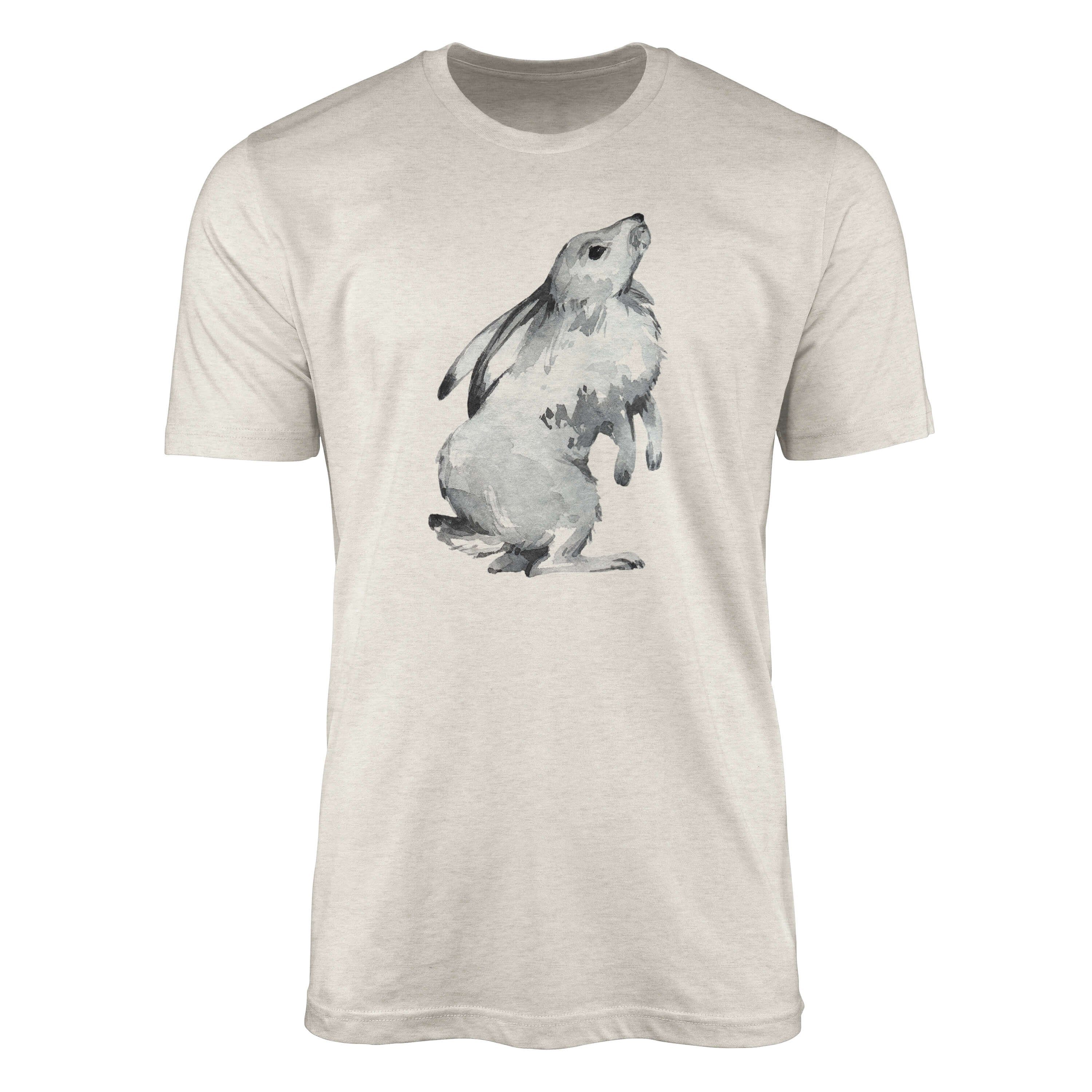 Sinus Art T-Shirt Herren Shirt 100% gekämmte Bio-Baumwolle T-Shirt Aquarell Hase Motiv Nachhaltig Ökomode aus erneuer (1-tlg)