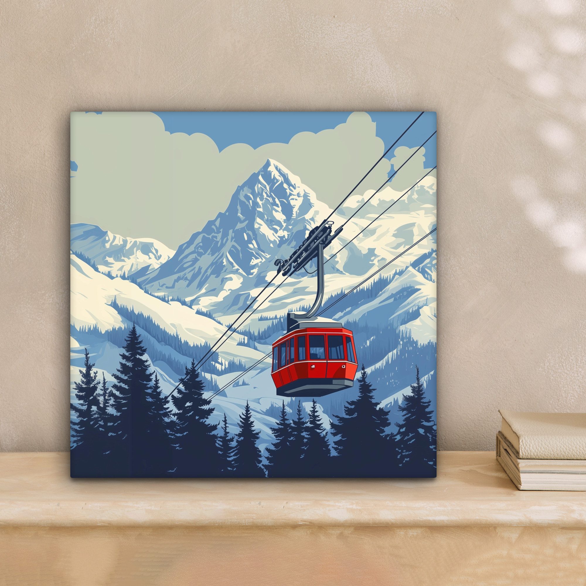 OneMillionCanvasses® Leinwandbild Seilbahn - Schnee - Berglandschaften, Fotodruck (1 St), Wandbild, Deko Schlafzimmer Wohnzimmer Flur 20x20 cm