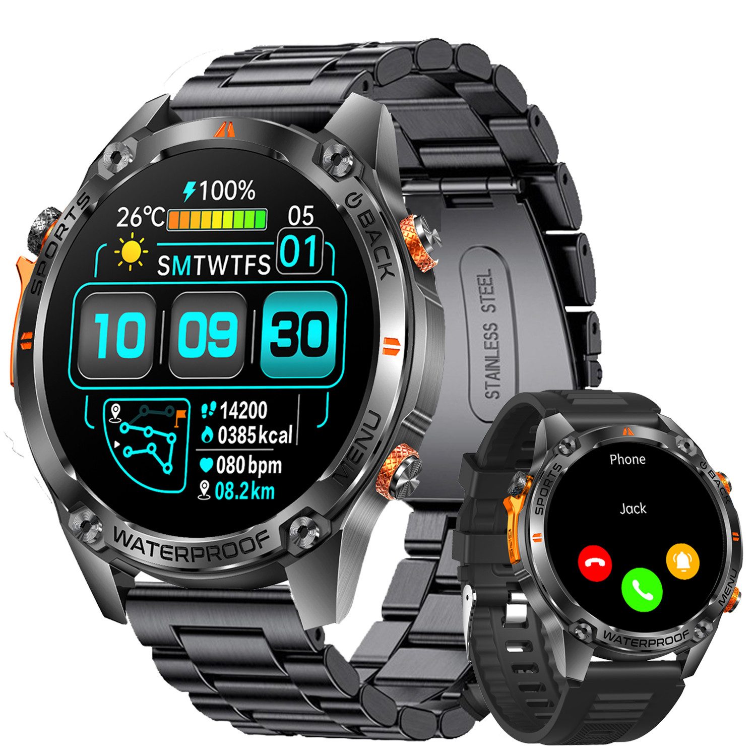 ANYSUN Smartwatch Herren Damen mit GPS, 1,43" AMOLED für den Outdoor-Einsatz Smartwatch (1,43 Zoll) Sportuhr mit 100+ Sportmodi-Puls-Schlaf-Schritte-Kalorien-Kilometer-Monitor, 5 ATM wasserdicht Fitnessuhr für Android iOS