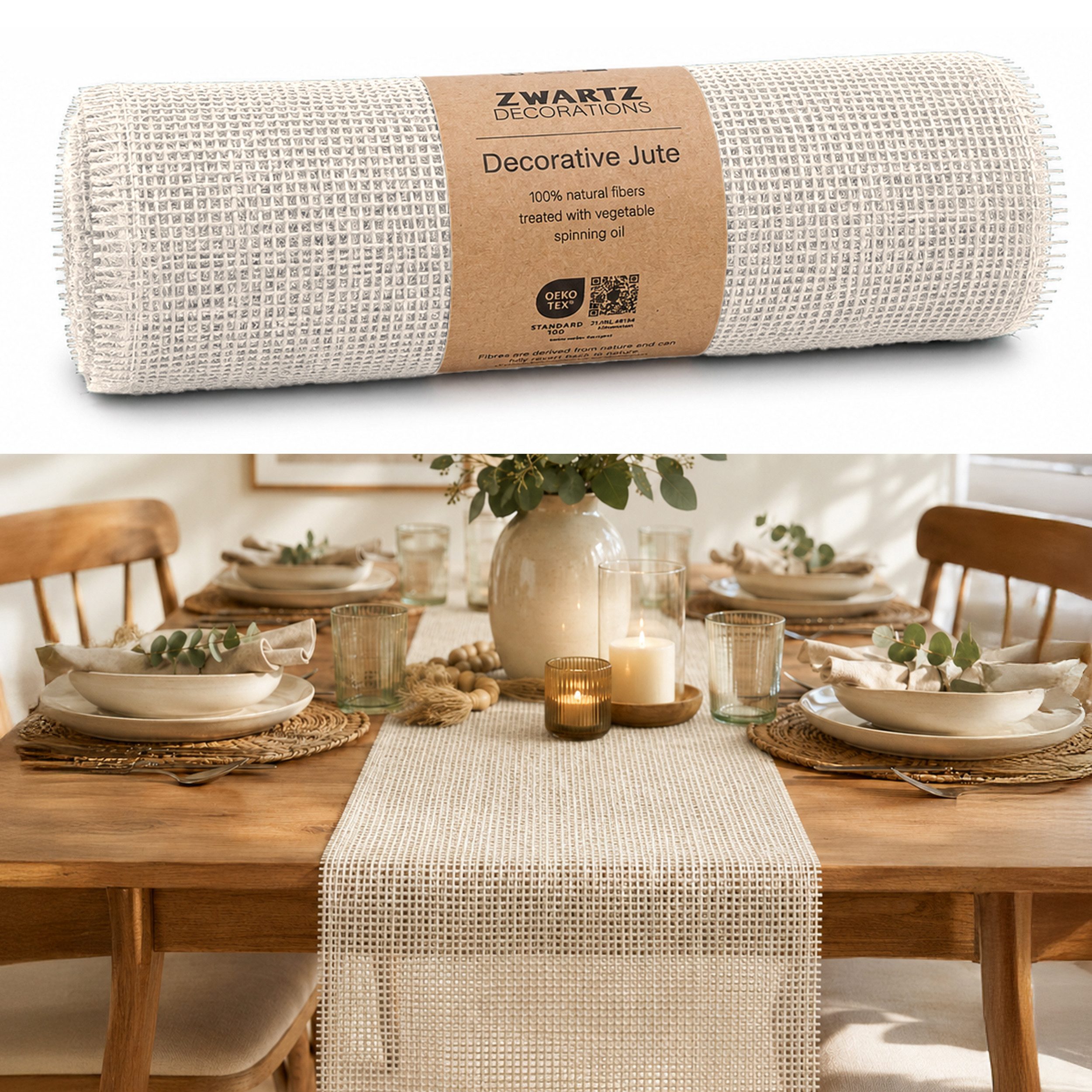 DecoHomeTextil Heimtextilmanufaktur Tischläufer Deco Jute Tischläufer Tischband Geschenkband Eco Friendly