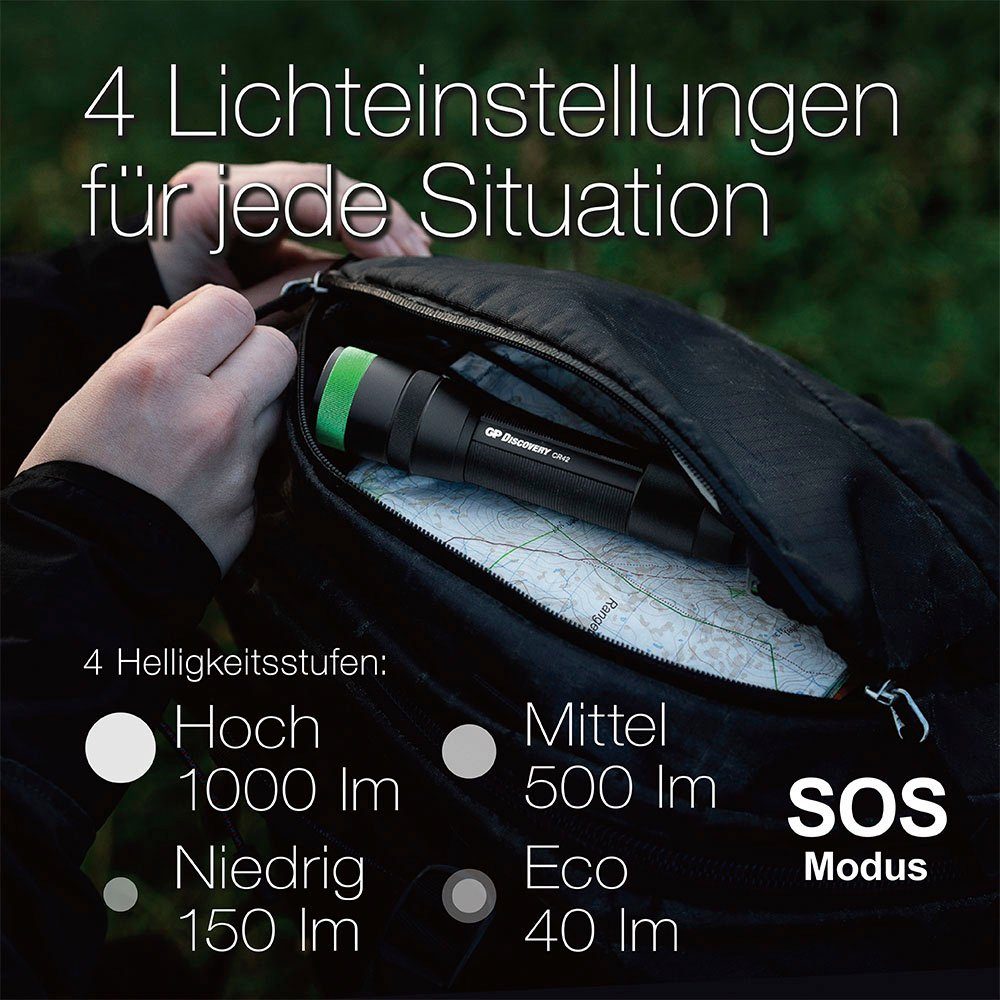 (1-St), Leuchtmodi Max/Medium/Niedrig/ECO/SOS Taschenlampe Batteries CR42 GP
