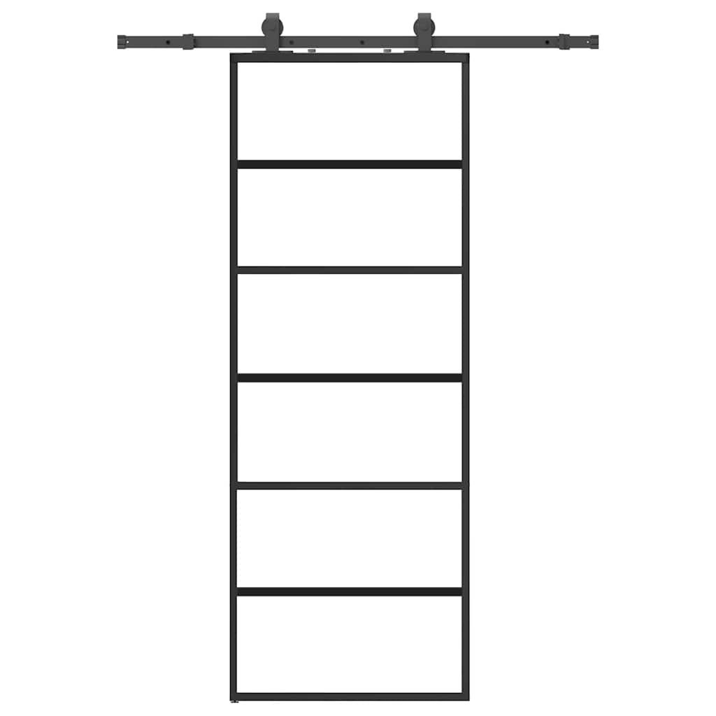 vidaXL Schiebetür Schiebetür mit Beschlag Schwarz 76x205 cm ESG-Glas