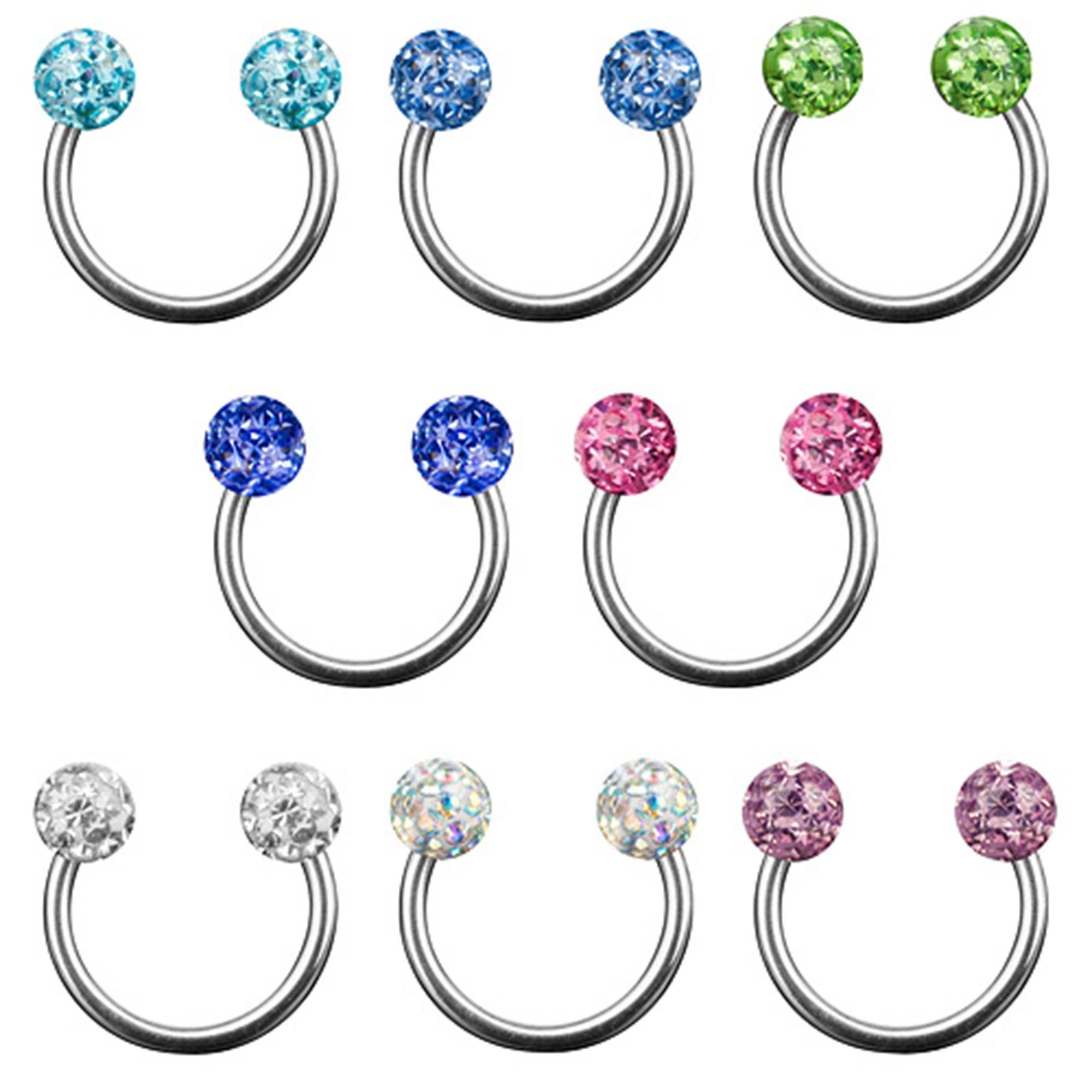 mit Multi Taffstyle Ferido Aqua Piercing mit Lippenpiercing Doppel Schmuck Lippe Kristall, Ferido Kugeln Piercing-Set Doppel Multi Hufeisen Kristall