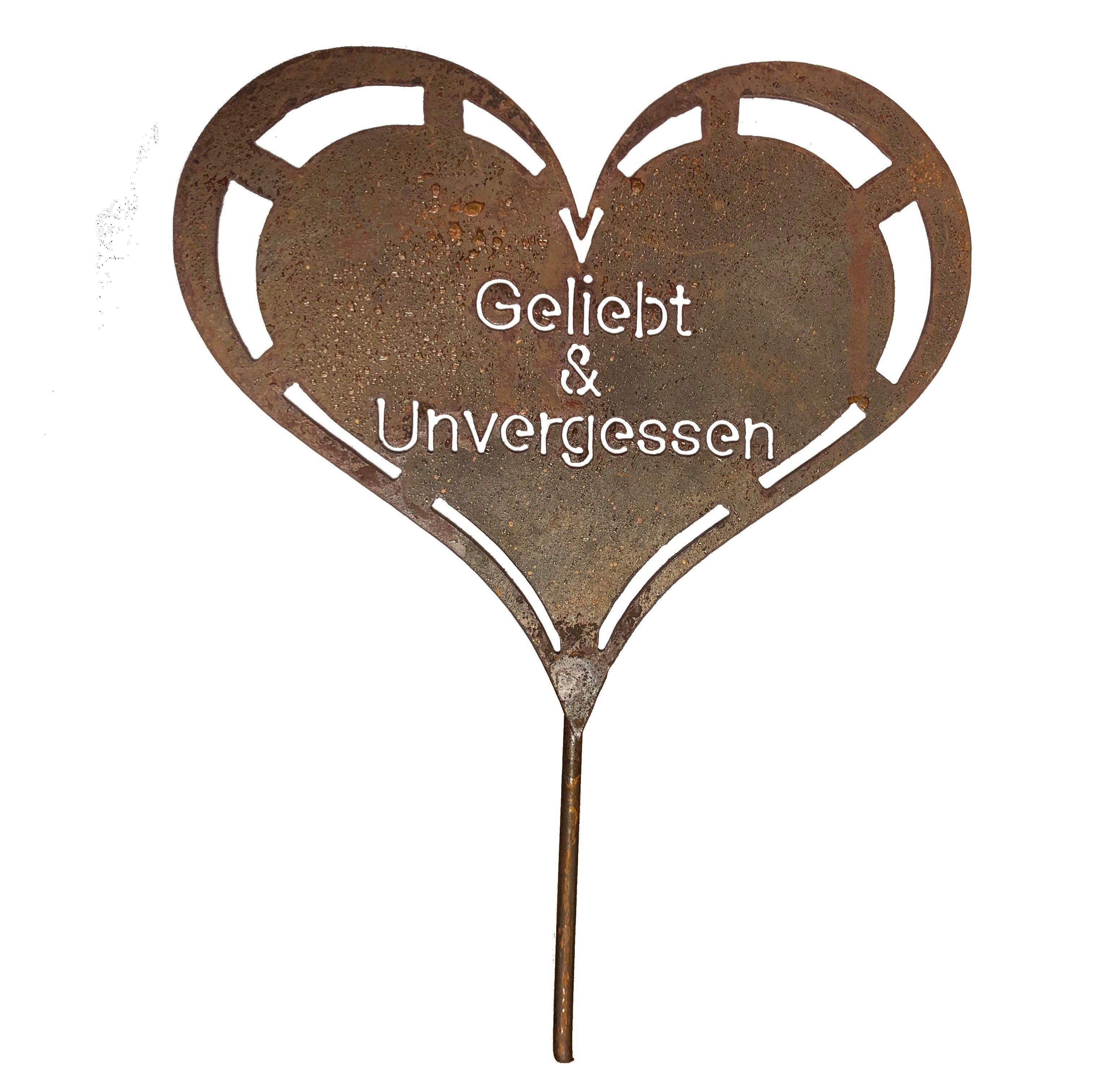 Dekoobjekt Edelrost Grabherz mit Spruch Geliebt & Unvergessen