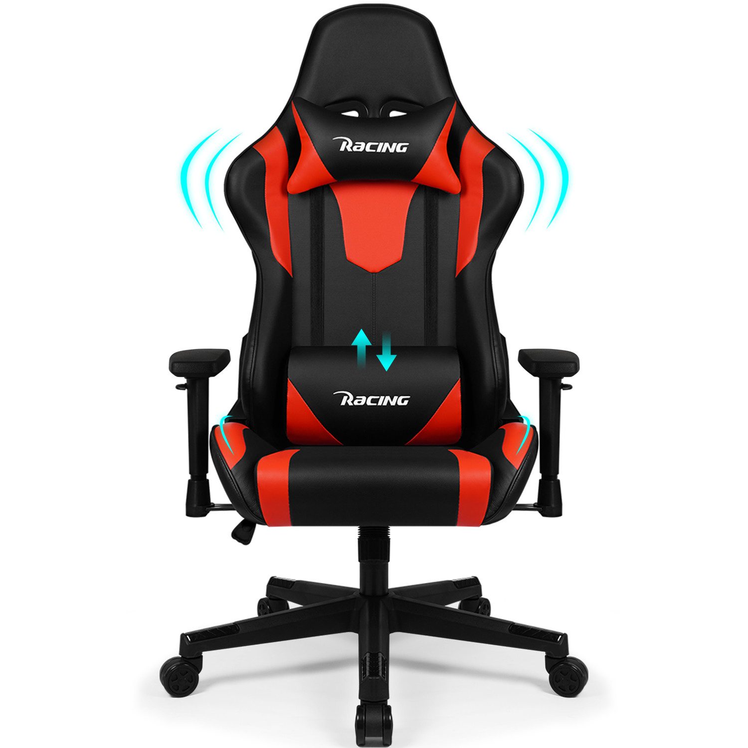 Homimaster Gaming-Stuhl Gaming Stuhl, Ergonomischer Bürostuhl,Gaming Chair mit Wippfunktion (Mit verstellbarem Lendenkissen, Kopfstütze und Armlehnen, gepolsterter Gamer Stuhl), Schreibstuhl Höhenverstellbar, 150kg Belastbar