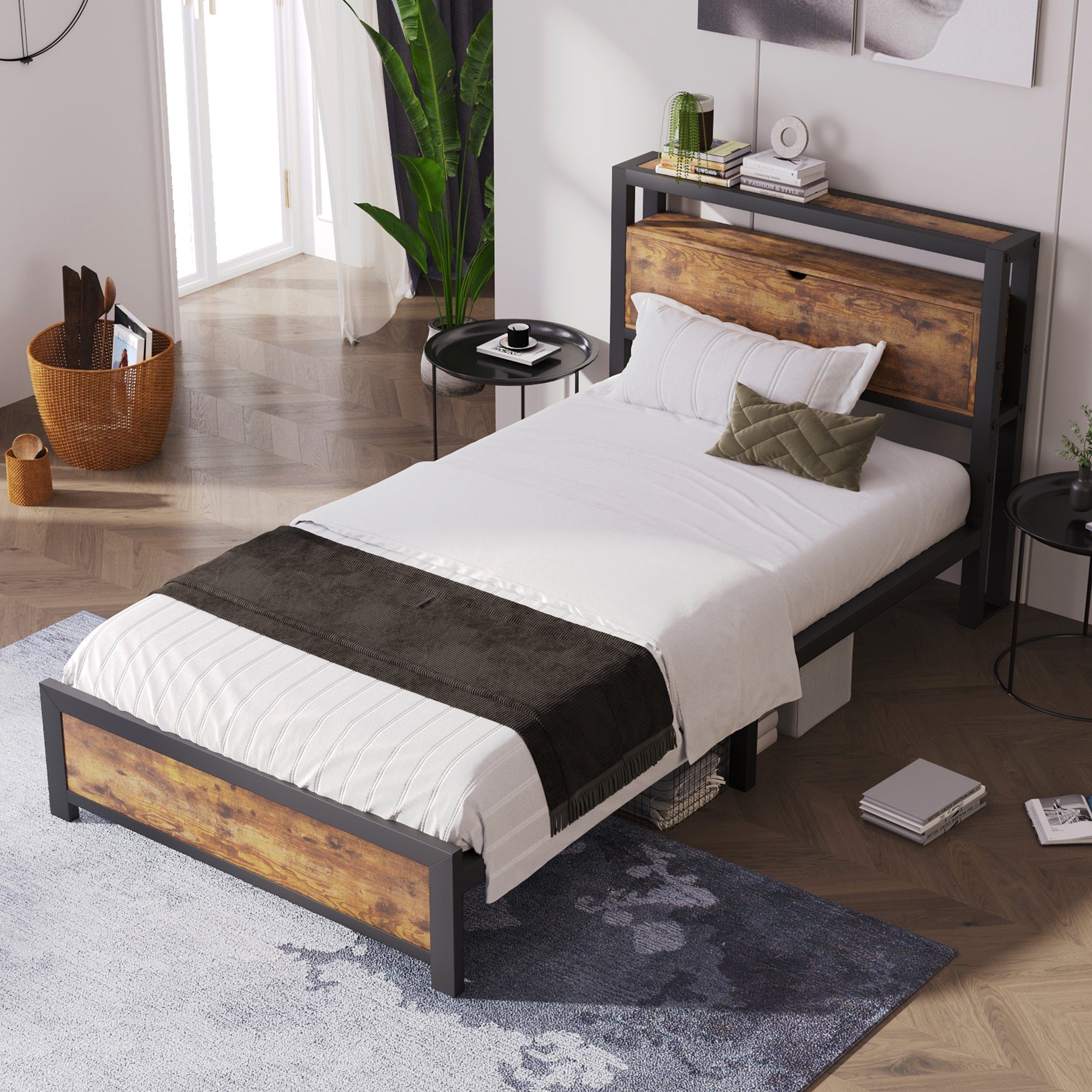 OKWISH Metallbett Jugendbetten mit Stauraum-Kopfteil (90 günstig online kaufen
