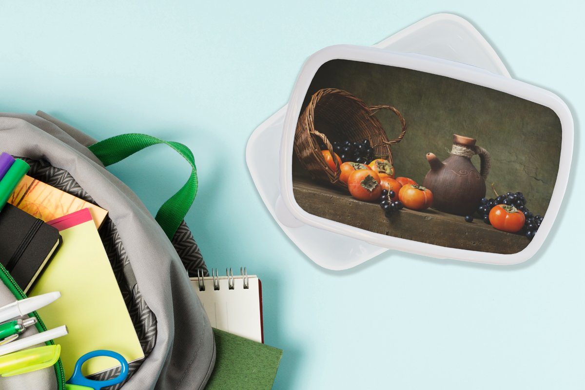 MuchoWow Lunchbox Rustikal - und Obst Stilleben, Kunststoff, für weiß Erwachsene, Jungs Kinder Brotbox Korb - (2-tlg), - und Mädchen Brotdose, für