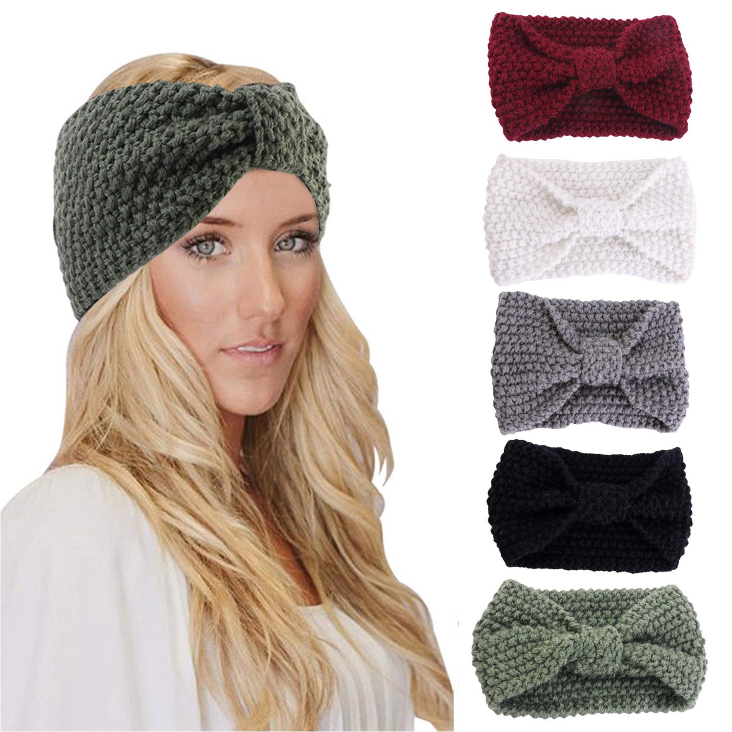Refttenw Stirnband Damen Winter Stirnband,Strickstirnband,Schleifenstirnband,5 Stück (5-St)