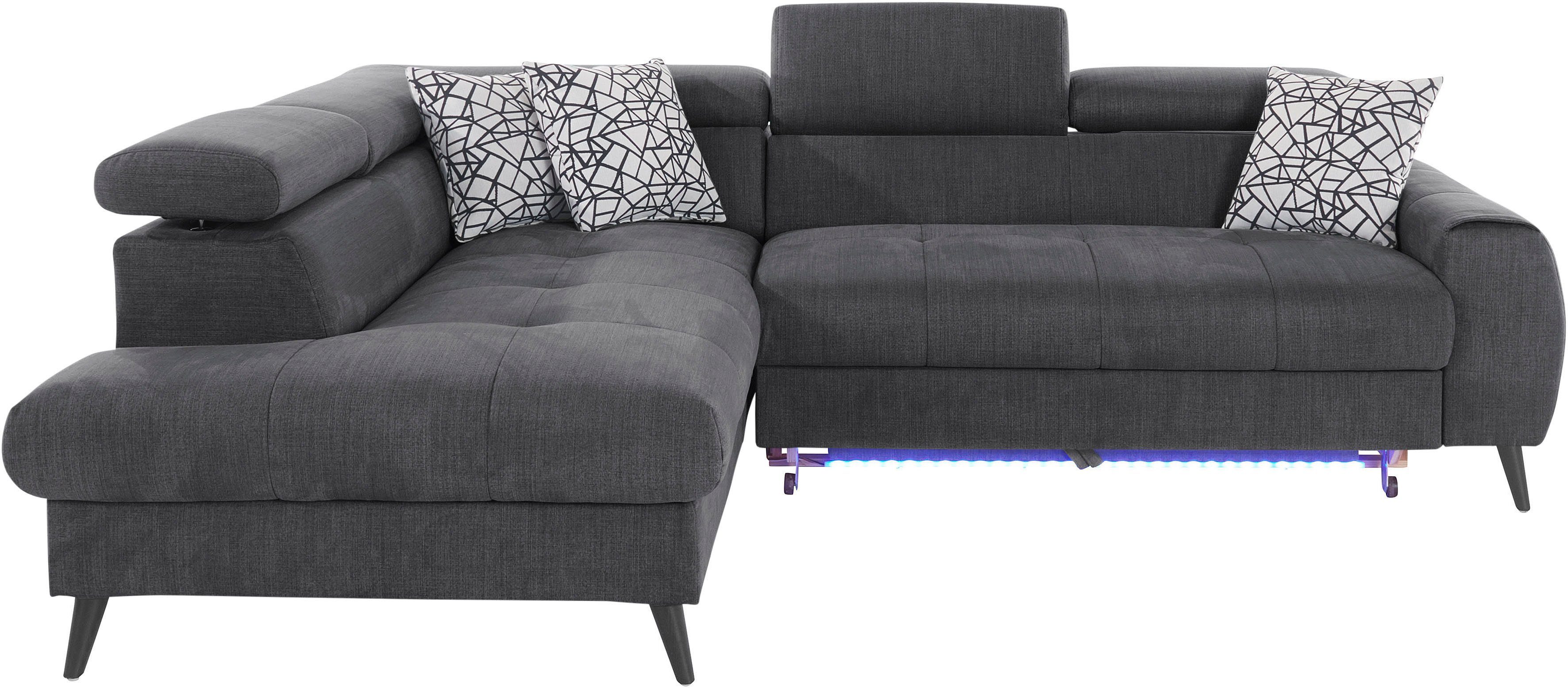 COTTA Ecksofa Mia L-Form mit 3 Zierkissen, wahlweise mit Bettfunktion, Bettkasten, Beleuchtung & Wireless-Charger. Reduzierter Preis € 1.779,99. Unverbindliche Preisempfehlung € 3.359,00