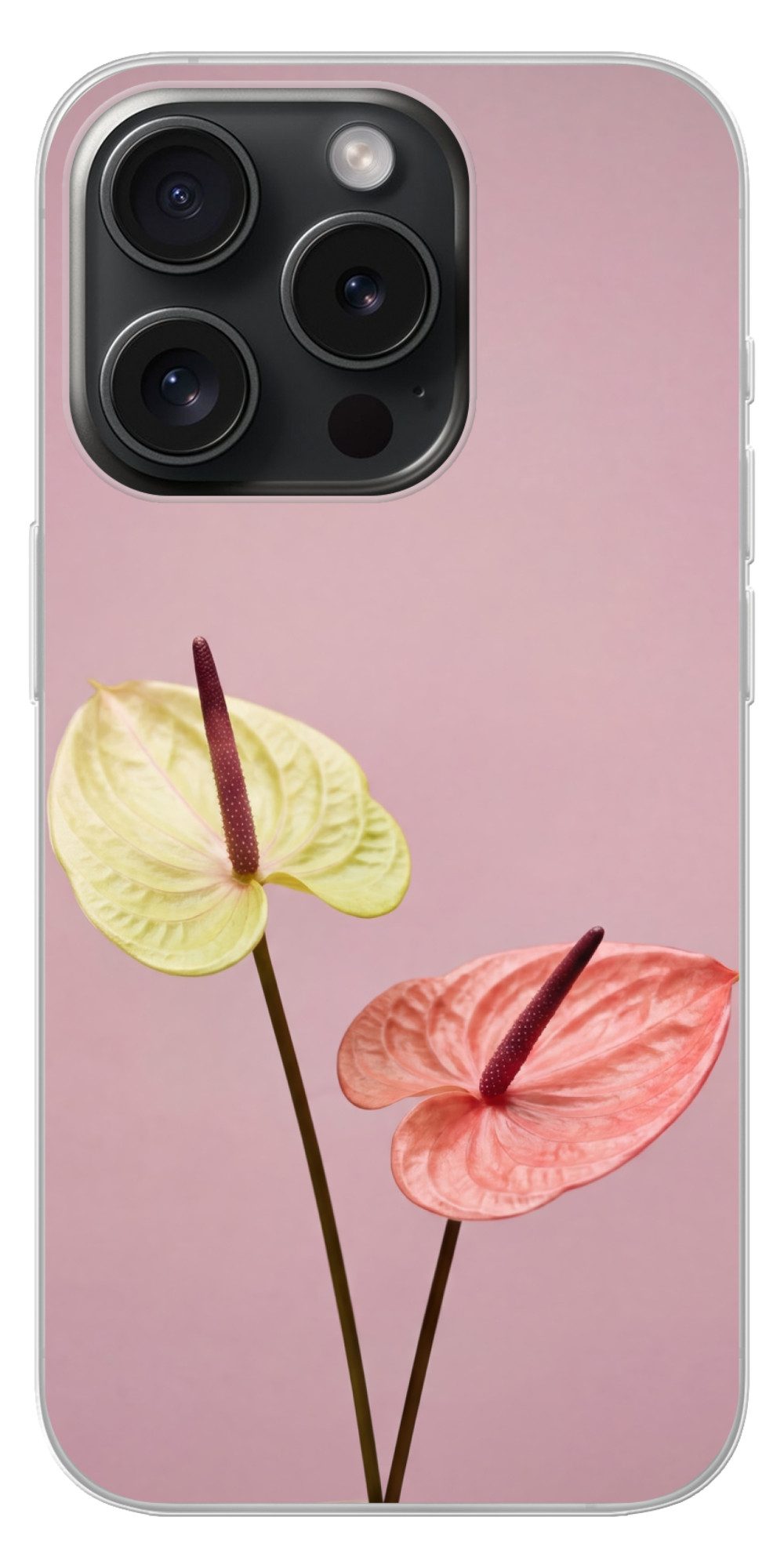 MuchoWow Handyhülle für Apple iPhone 15 Pro Blumen - Anthurien - Gelb - Rosa, Smartphone-Bumper, Print, Handy Schutzhülle Dünn
