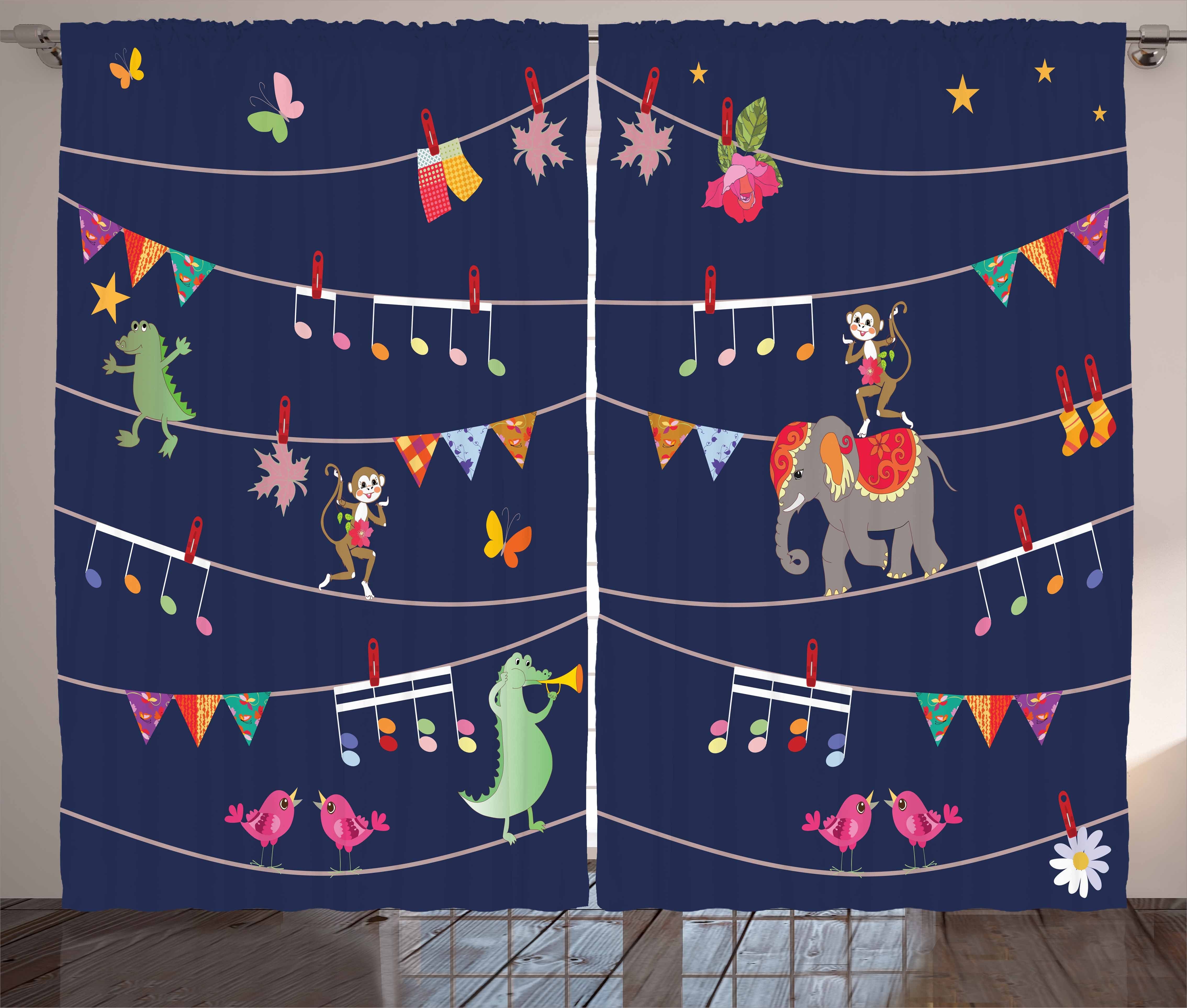 Gardine Schlafzimmer Kräuselband Vorhang mit Schlaufen und Haken, Abakuhaus, Kindergarten Cartoon-Tier