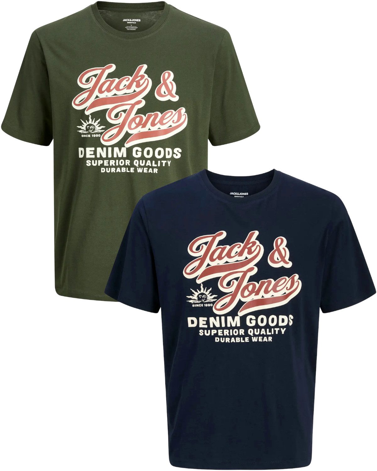 Jack & Jones Print-Shirt (Spar Set, 2er-Pack) Regular Fit T-Shirts aus Bio-Baumwolle
