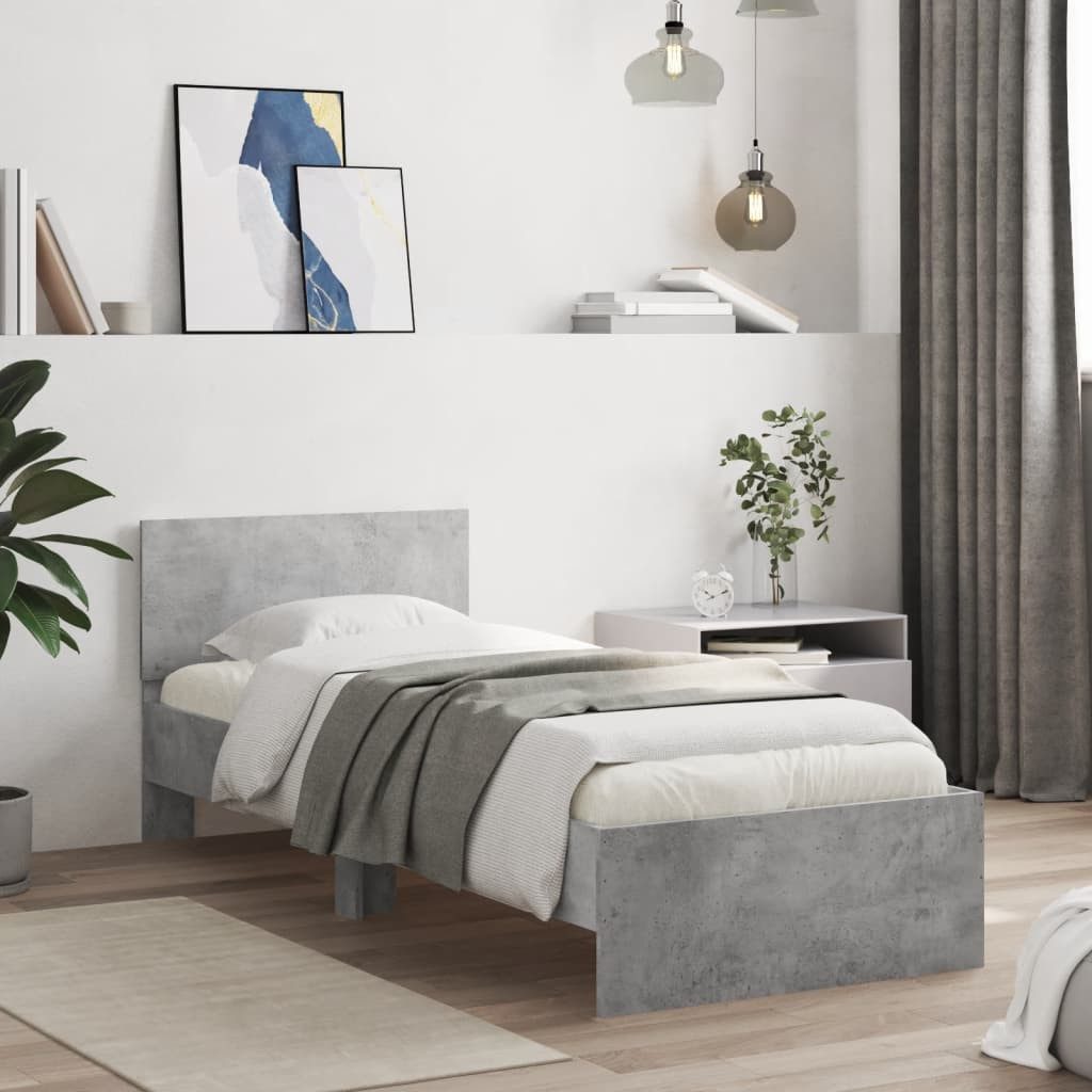 furnicato Bettgestell mit Kopfteil Betongrau 90x200 günstig online kaufen