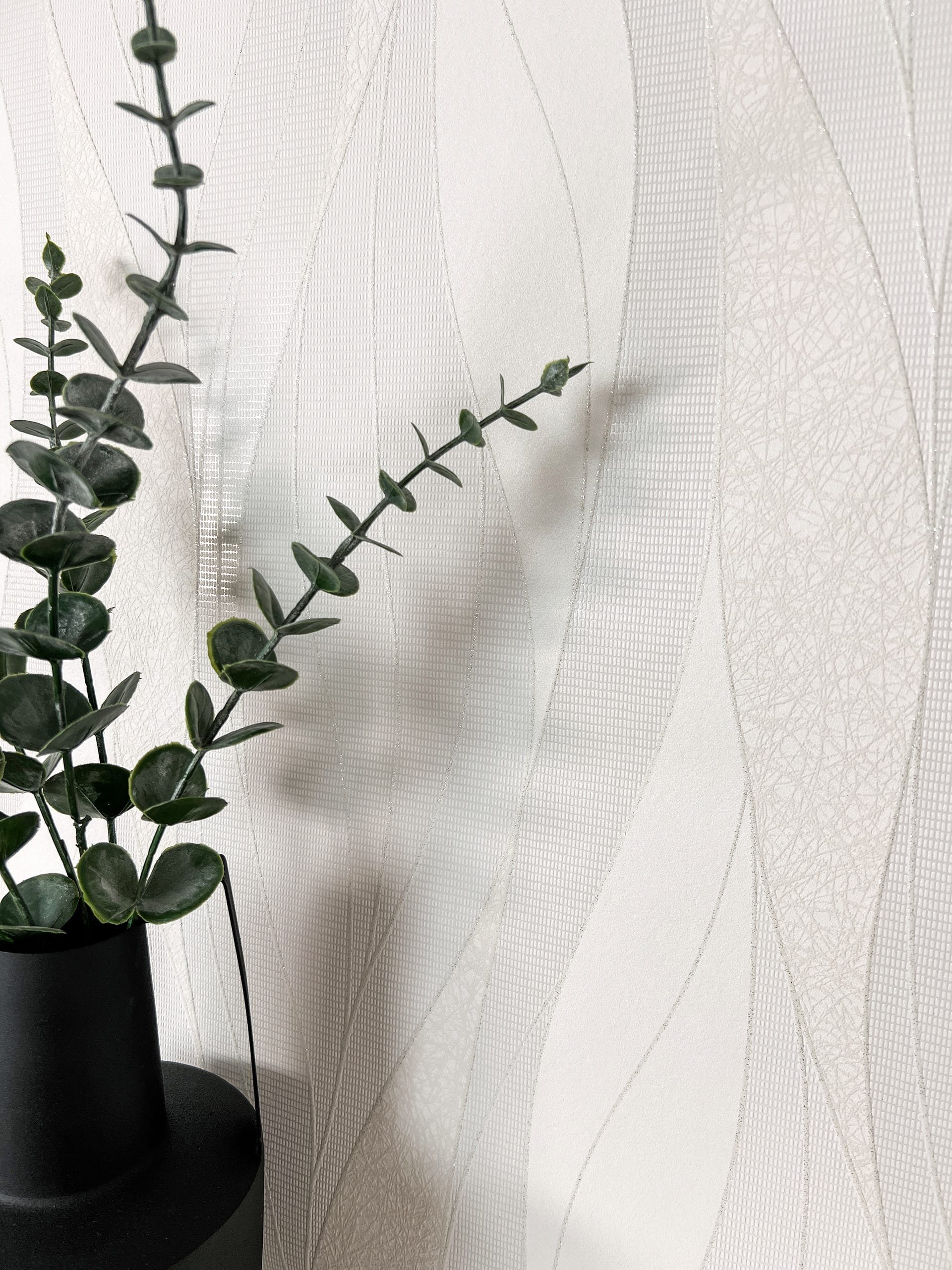 Newroom Vliestapete, Weiß Tapete Streifen Linien - Glitzertapete Geschwunge günstig online kaufen