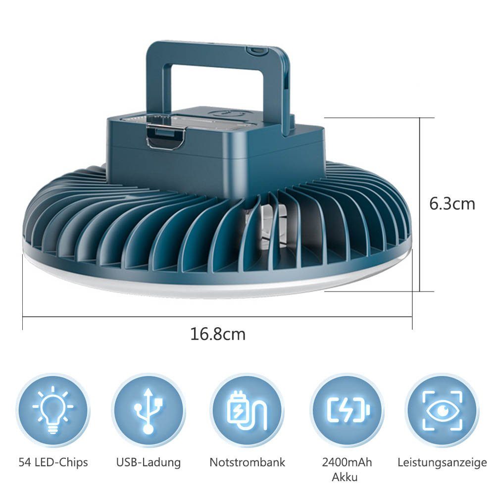 Outdoor Magnet, Ausfall wiederaufladbar, und Picknick Hurrikan Rosnek mit Deckenventilator für USB; LED-Licht, Wohnmobil, wasserdicht, Notfall Camping Deko Haken