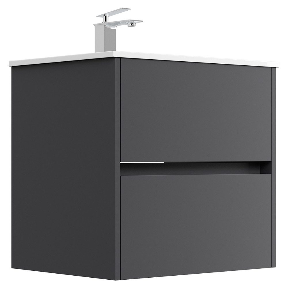 Lomadox Waschtisch LIVIGNO-02, 60cm breit, Keramikwaschbecken, graphit matt