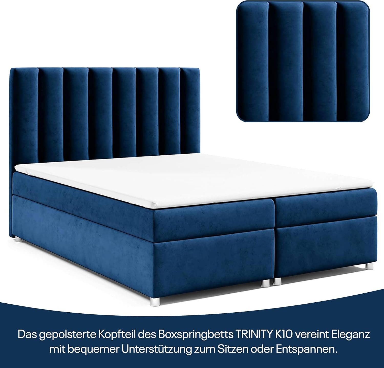 Best for Home Boxspringbett Trinity K-10 mit zwei Bettkasten und Komfort Topper H3 (Bonell-Matratze, gepolstertes Kopfteil, Doppelbett versch. Größen, 140x200 160x200 180x200 200x200 cm), Handwerksqualität, TOP Preis-Leistungs-Verhältnis